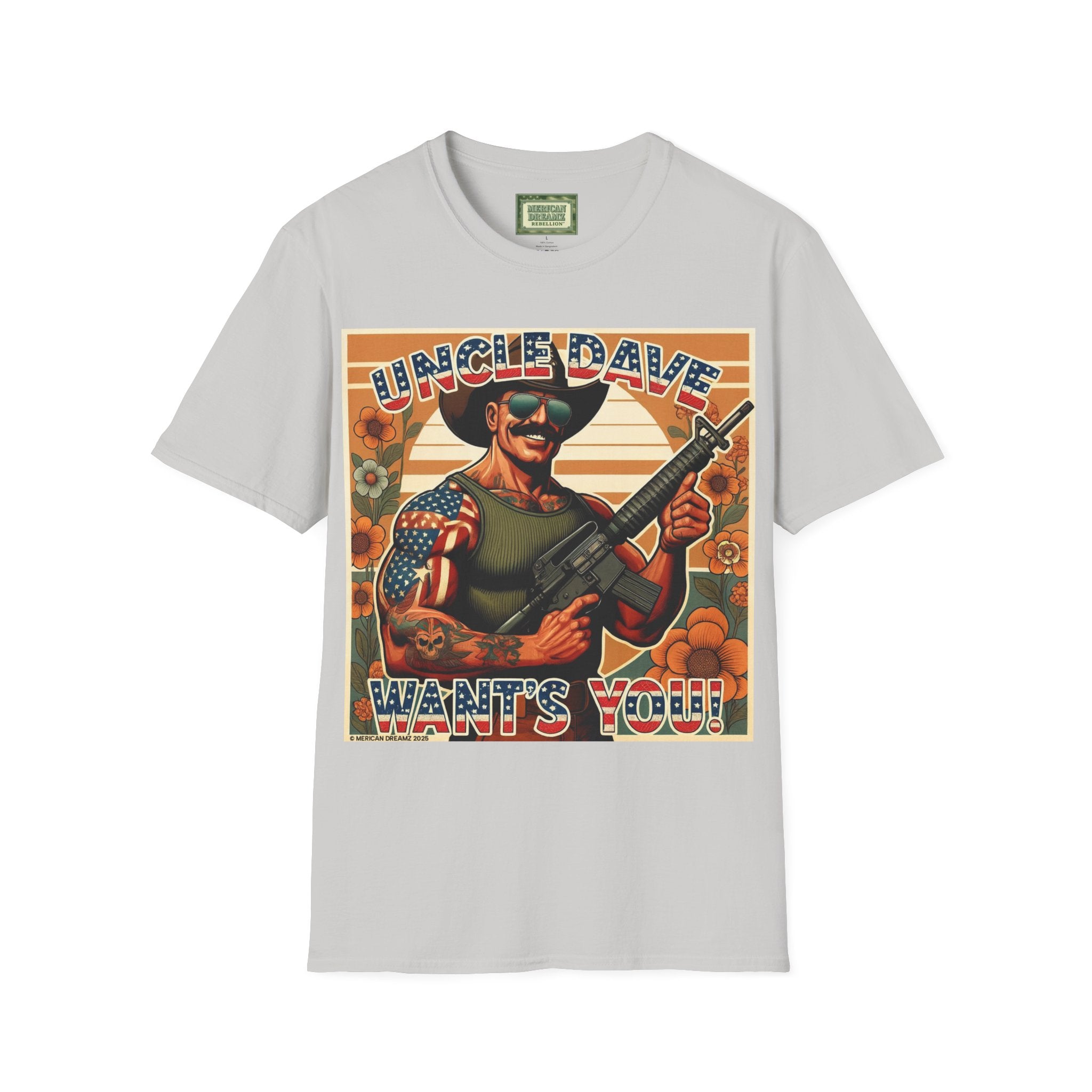 Uncle Dave Wants You, Owner-Artist T Shirt | Patriotic Rifle Retro Illustration from, the Merica the Beautiful Collection (US Only)