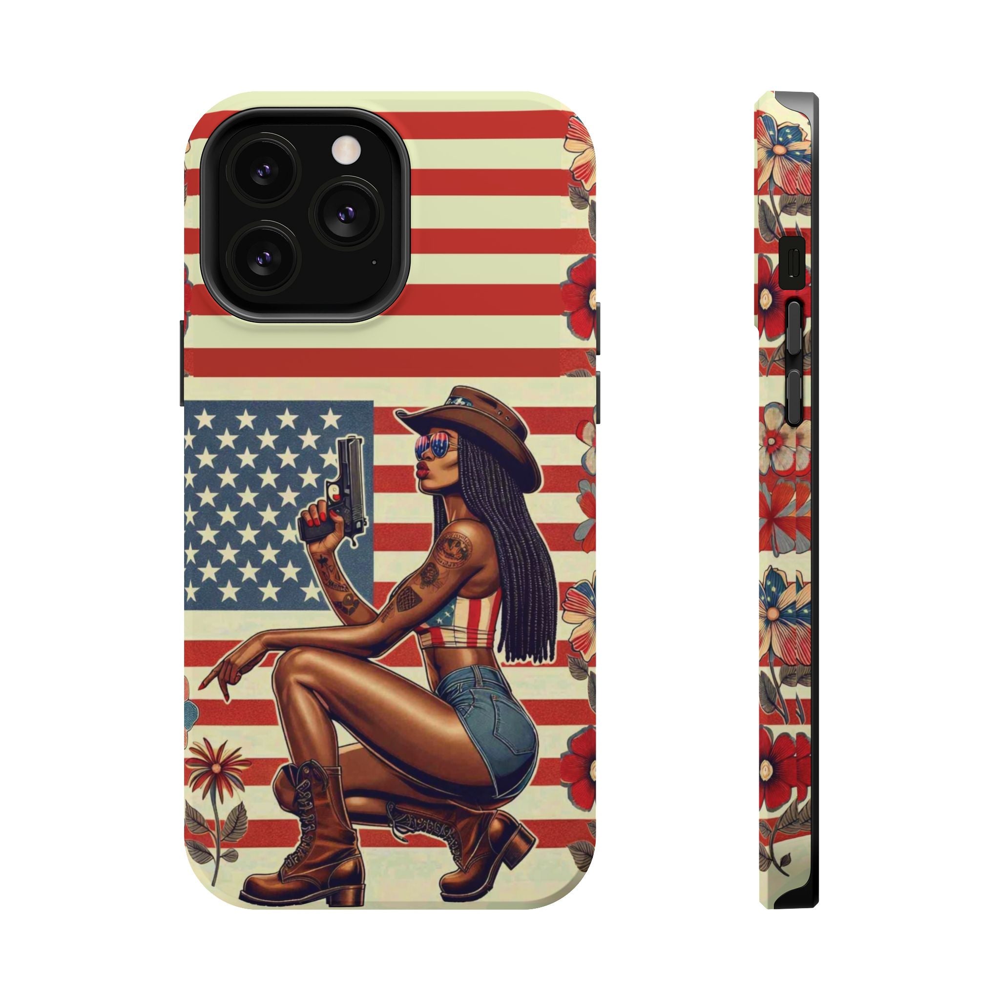 Americana 9mm Pinup Girl - Magnetic Impact‑Resistant Phone Case  iPhone 13-17 / Samsung S26  MagSafe Compatible