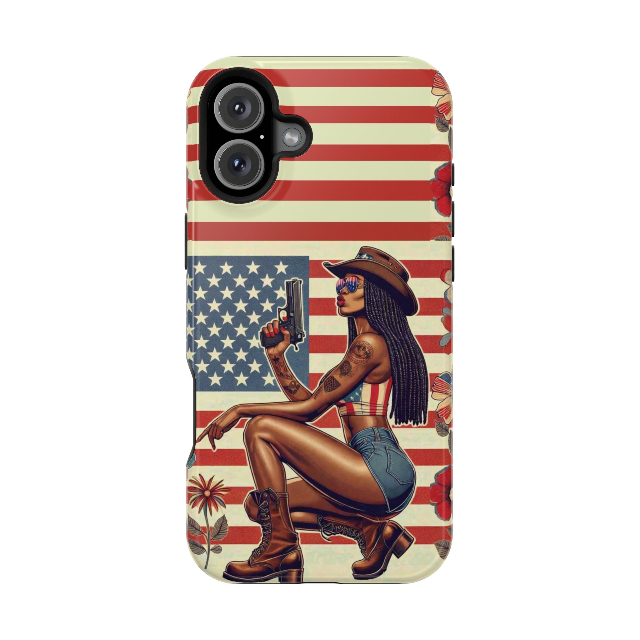 Americana 9mm Pinup Girl - Magnetic Impact‑Resistant Phone Case  iPhone 13-17 / Samsung S26  MagSafe Compatible