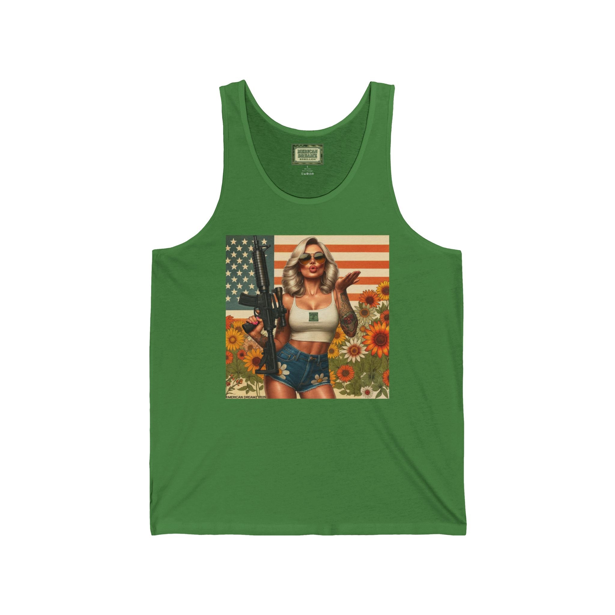 Patriotic Pin-Up Tank Top — Vintage American Flag Girl Graphic