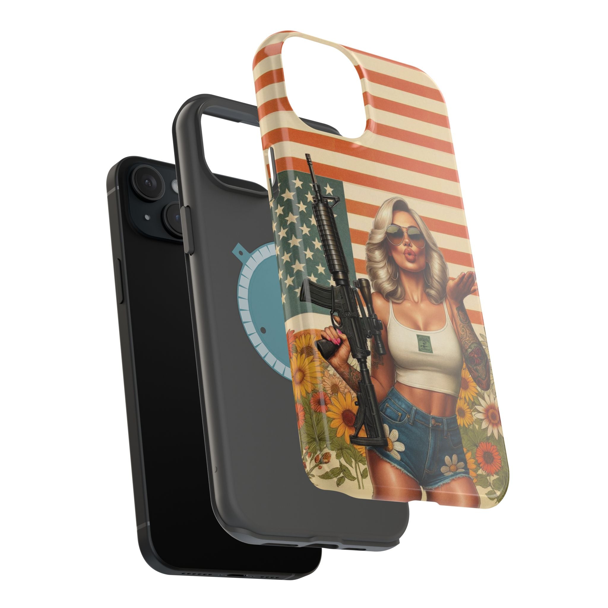 Americana AR-15 Pinup Girl - Magnetic Impact‑Resistant Phone Case  iPhone 13-17 / Samsung S26  MagSafe Compatible