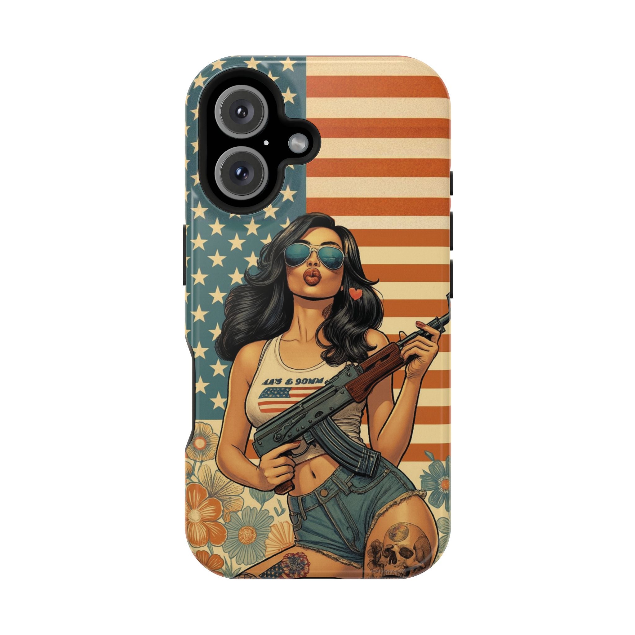 Americana AK-47 Pinup Girl - Magnetic Impact‑Resistant Phone Case  iPhone 13-17 / Samsung S26  MagSafe Compatible
