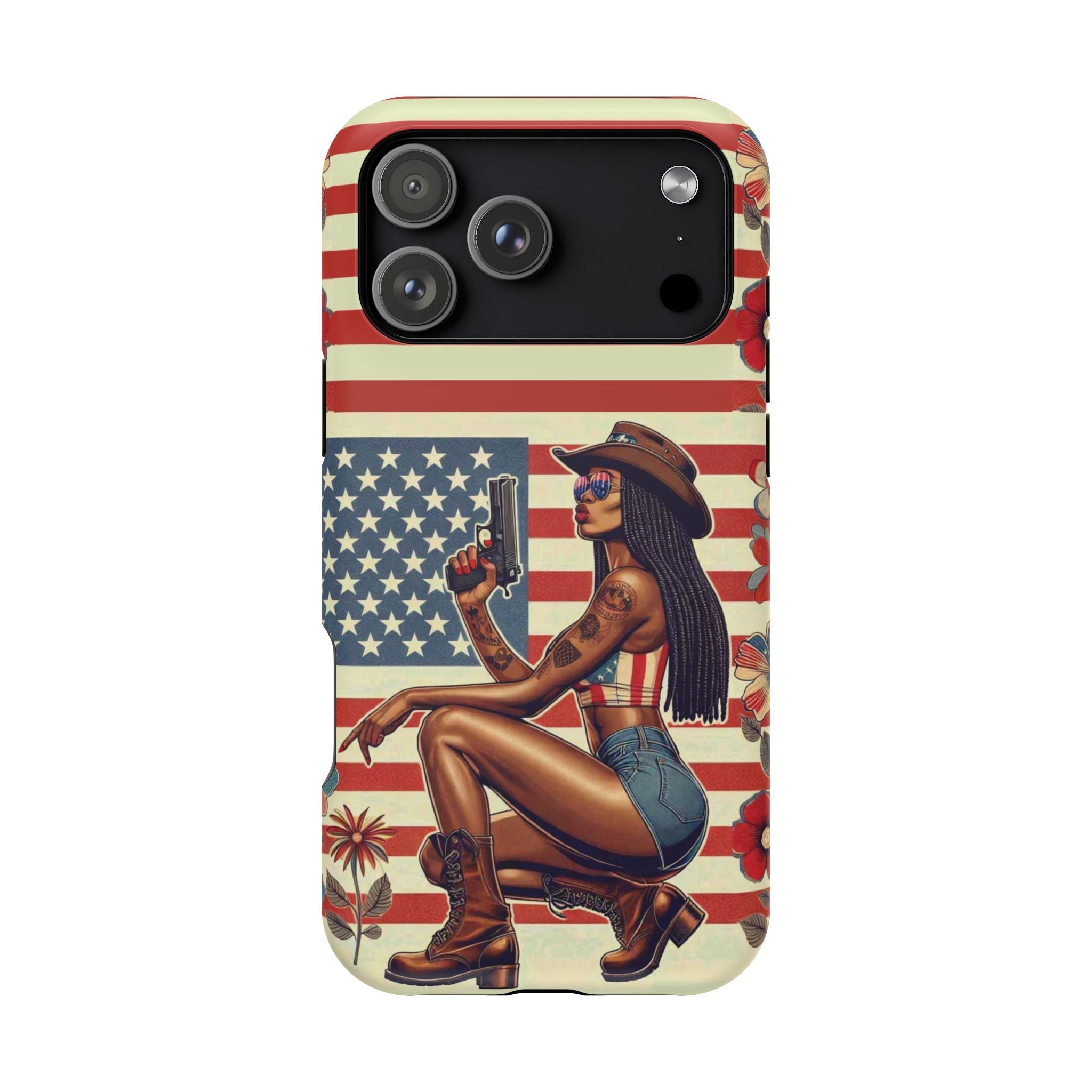 Americana 9mm Pinup Girl - Magnetic Impact‑Resistant Phone Case  iPhone 13-17 / Samsung S26  MagSafe Compatible