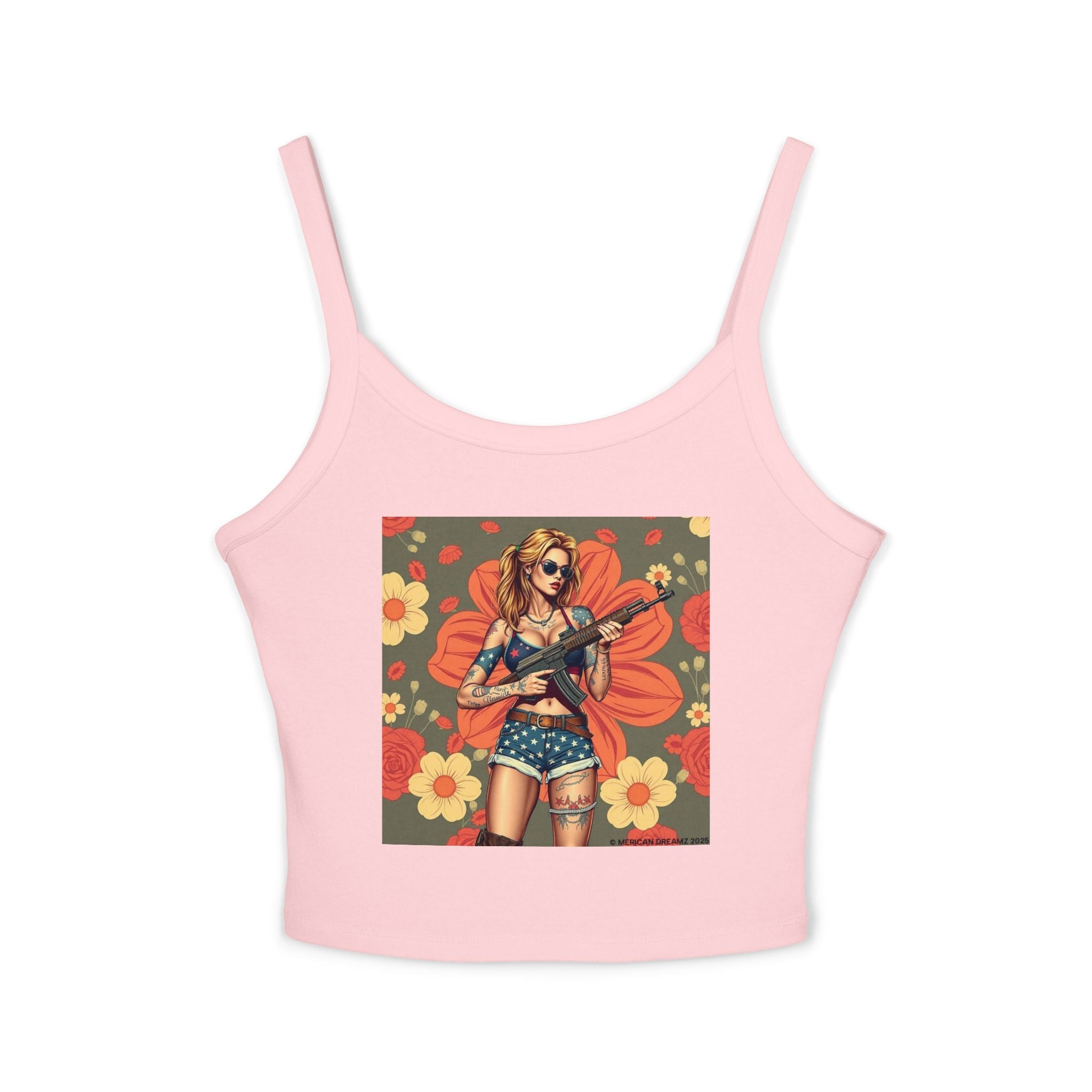 Retro Pinup Girl Tank Top — Vintage Floral Spaghetti Strap