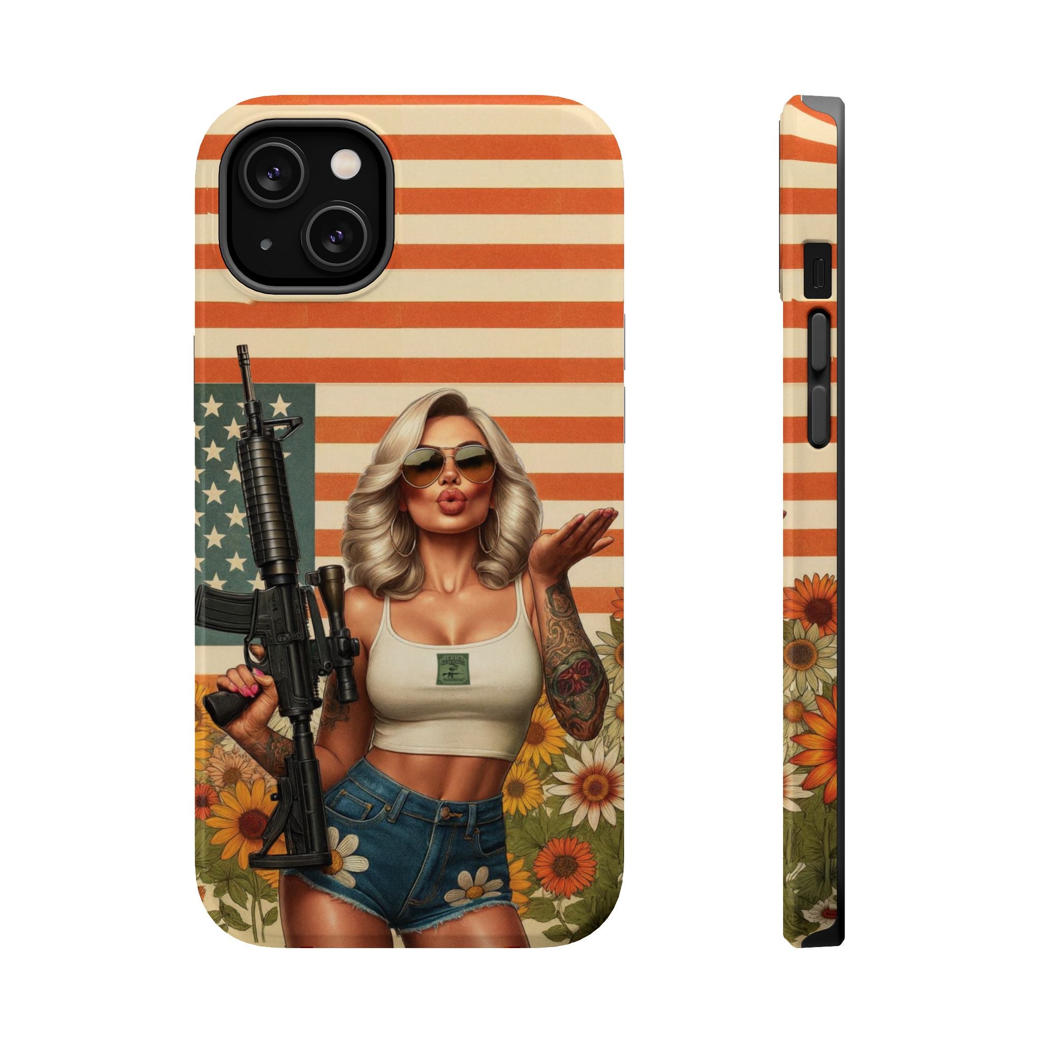 Americana AR-15 Pinup Girl - Magnetic Impact‑Resistant Phone Case  iPhone 13-17 / Samsung S26  MagSafe Compatible