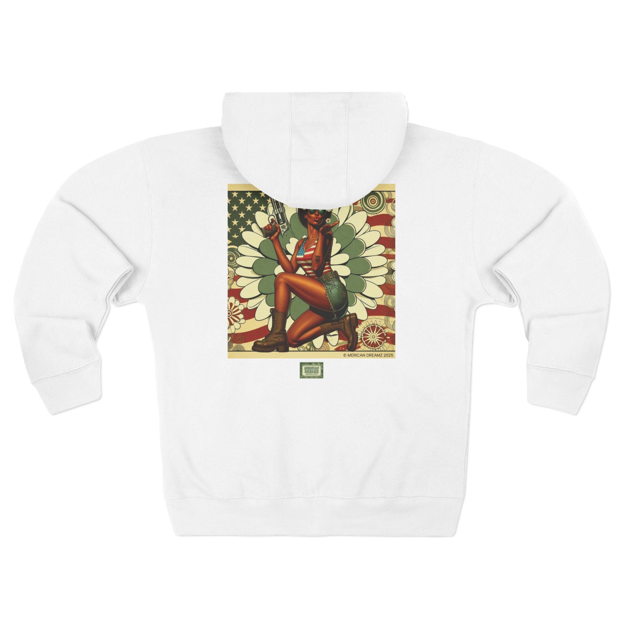 Americana Pinup Cowgirl with 44 Magnum Zip Hoodie — Retro Vintage Patriotic Graphic