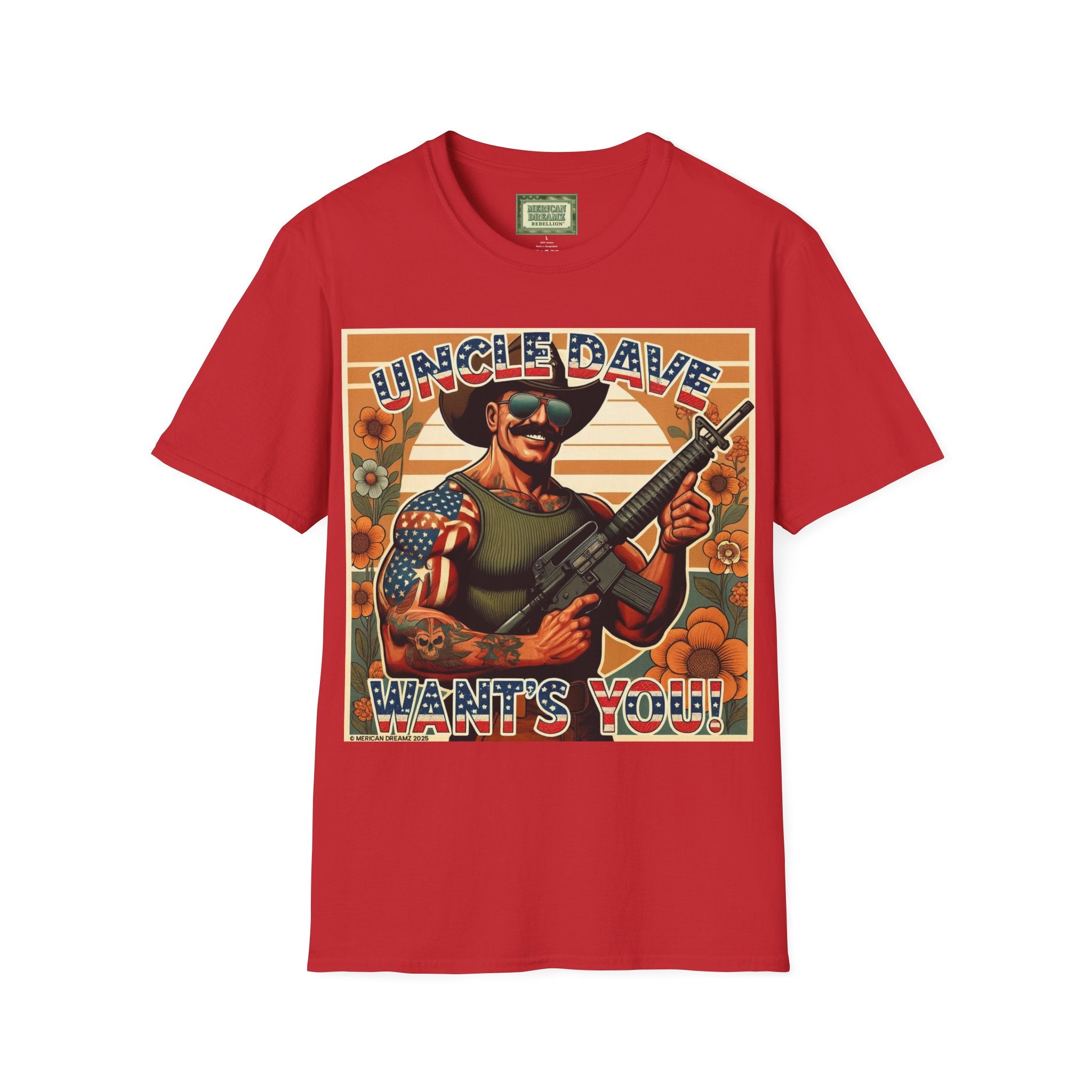 Uncle Dave Wants You, Owner-Artist T Shirt | Patriotic Rifle Retro Illustration from, the Merica the Beautiful Collection (US Only)