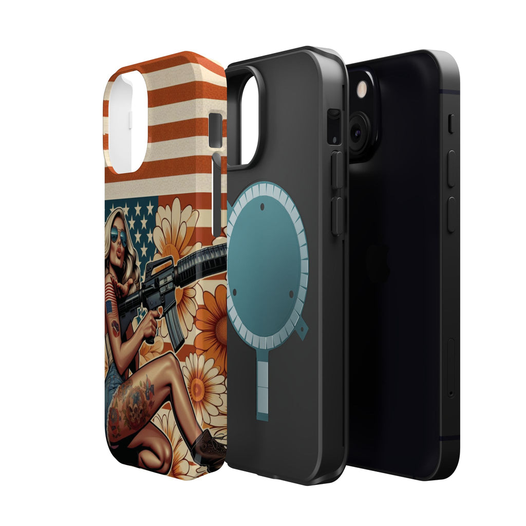Americana AR-15 Pinup Girl - Magnetic Impact‑Resistant Phone Case  iPhone 13-17 / Samsung S26  MagSafe Compatible