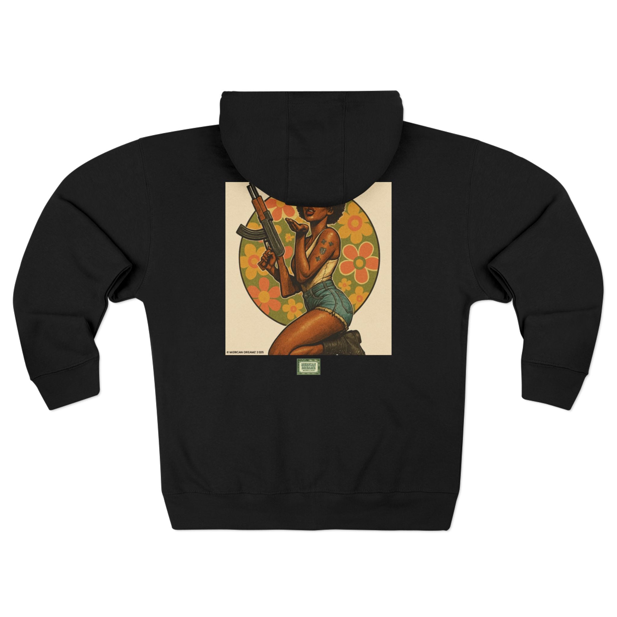 Americana Pinup girl with AK-47 Zip Hoodie — Retro Vintage Patriotic Graphic
