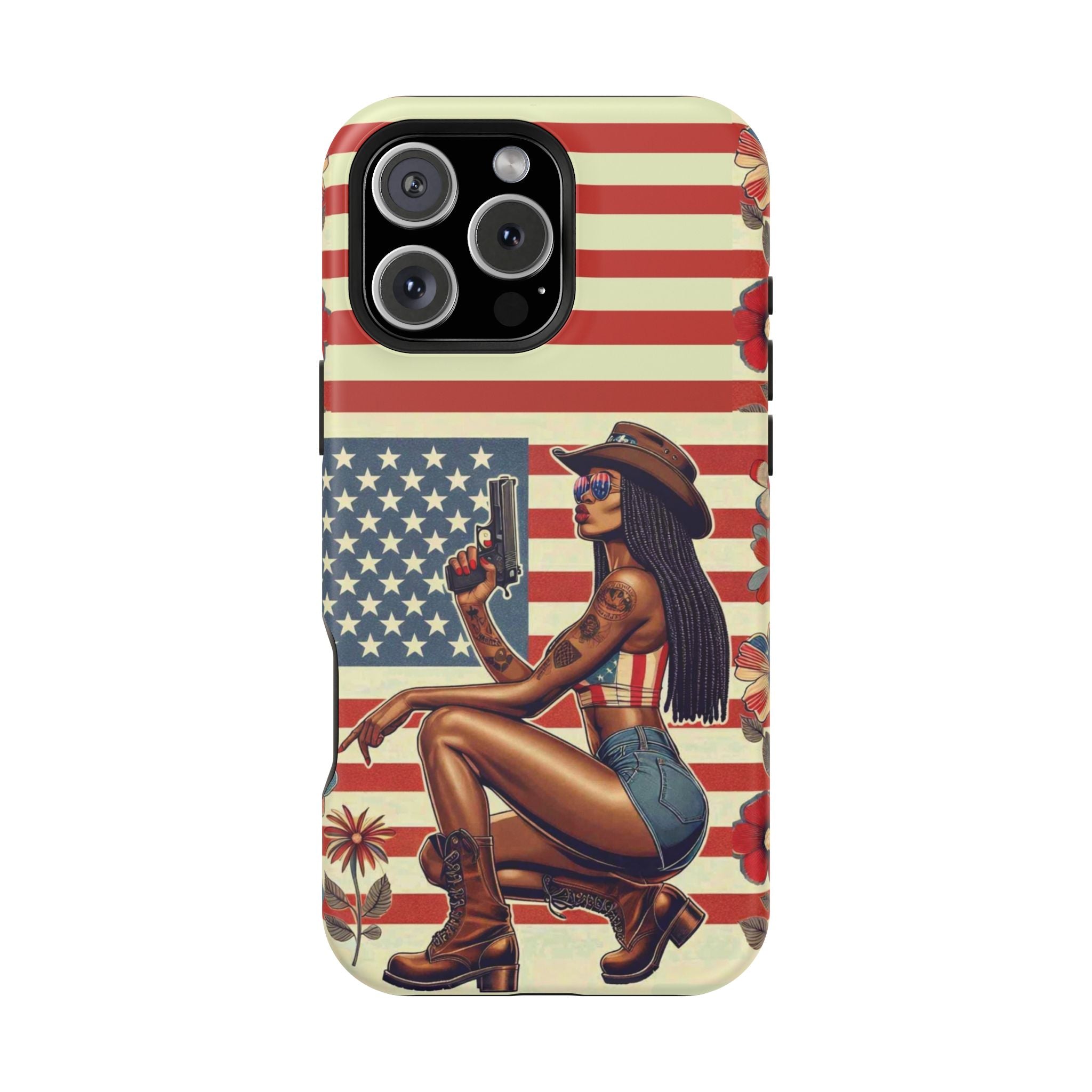 Americana 9mm Pinup Girl - Magnetic Impact‑Resistant Phone Case  iPhone 13-17 / Samsung S26  MagSafe Compatible