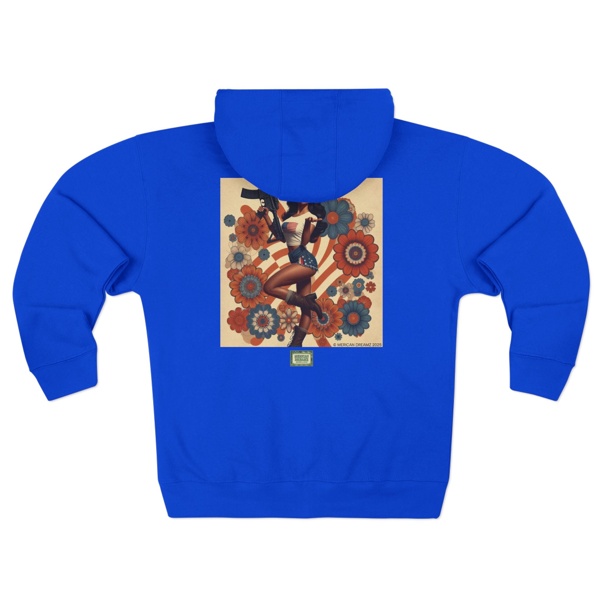 Americana Pinup Cowgirl with AR-15 Zip Hoodie — Retro Vintage Patriotic Graphic