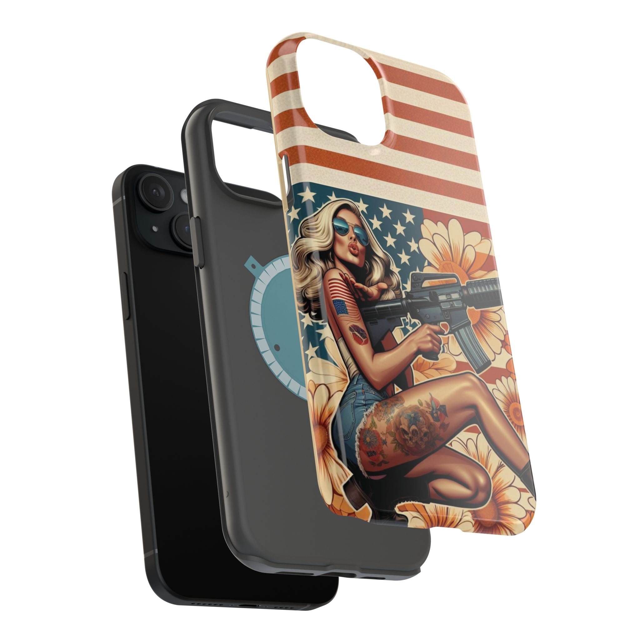 Americana AR-15 Pinup Girl - Magnetic Impact‑Resistant Phone Case  iPhone 13-17 / Samsung S26  MagSafe Compatible