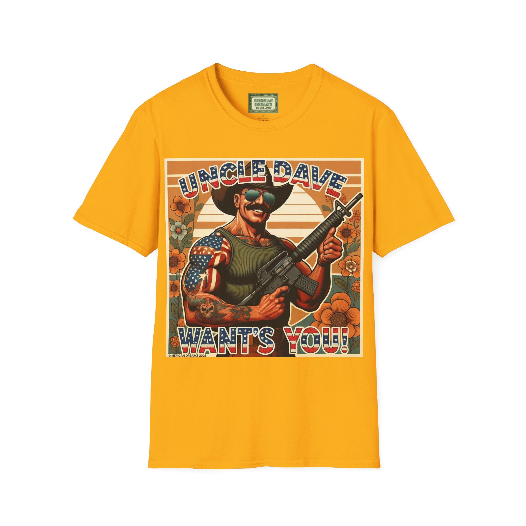 Uncle Dave Wants You, Owner-Artist T Shirt | Patriotic Rifle Retro Illustration from, the Merica the Beautiful Collection (US Only)