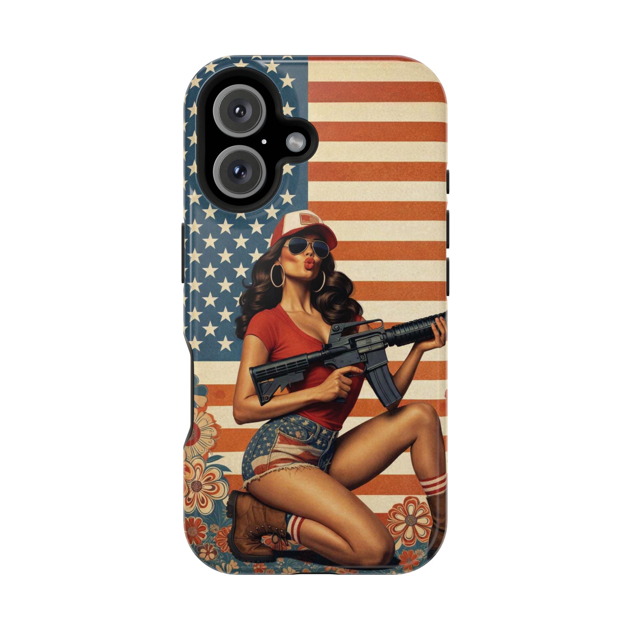 Americana AR-15 Pinup Girl - Magnetic Impact‑Resistant Phone Case  iPhone 13-17 / Samsung S26  MagSafe Compatible