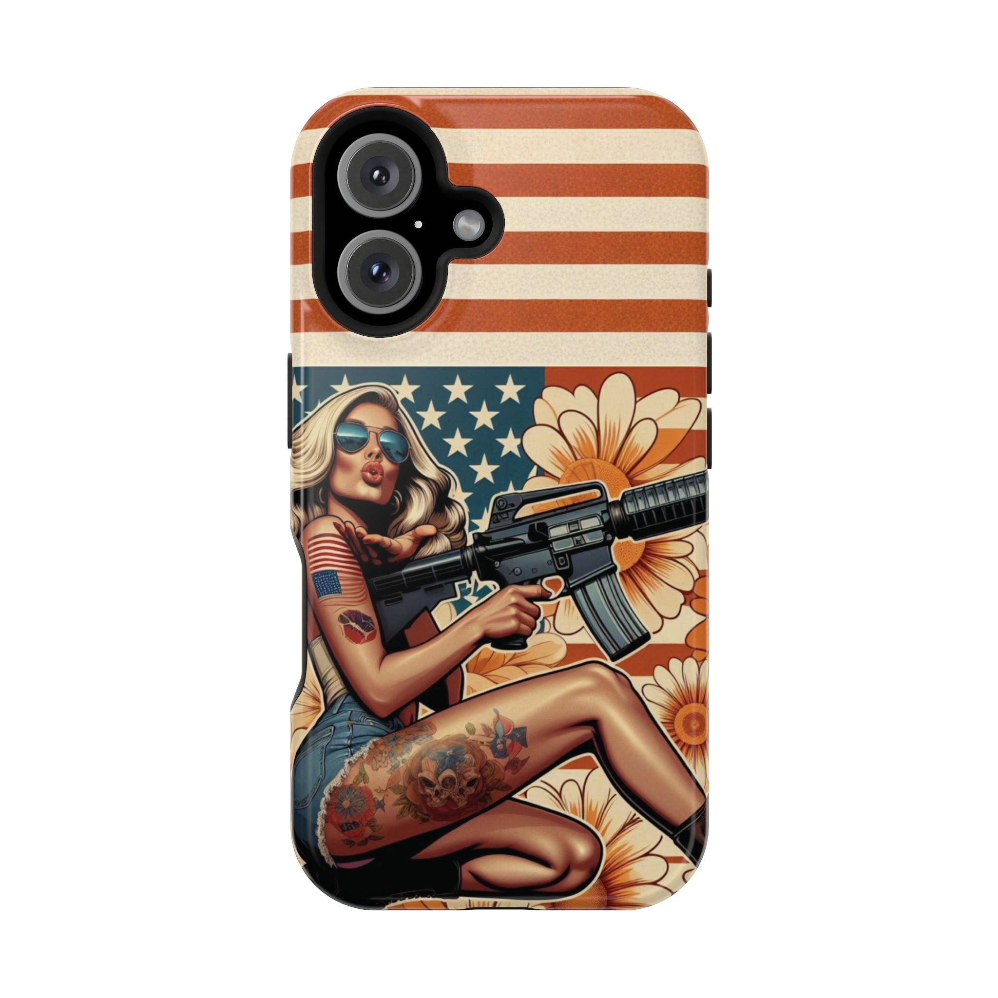 Americana AR-15 Pinup Girl - Magnetic Impact‑Resistant Phone Case  iPhone 13-17 / Samsung S26  MagSafe Compatible