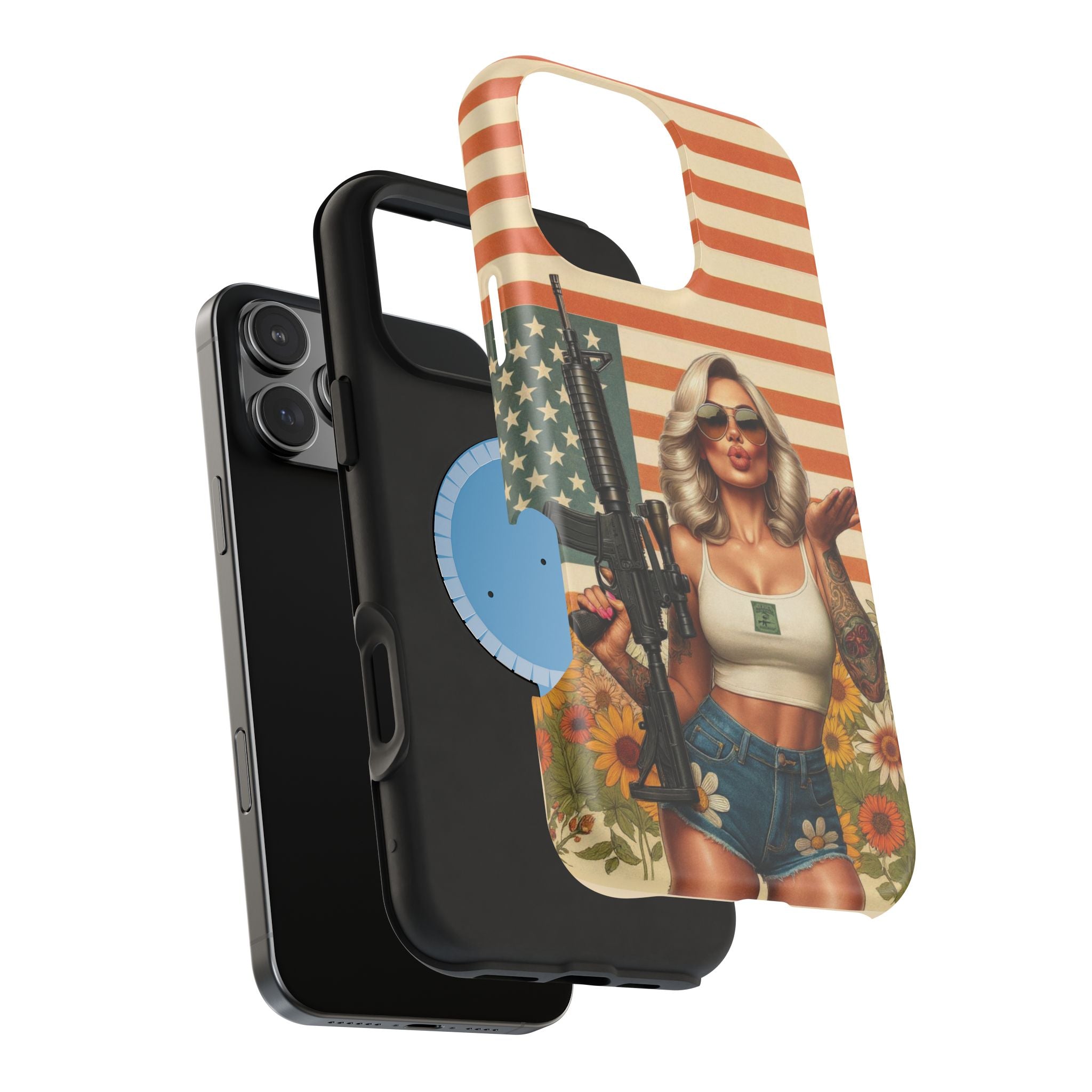 Americana AR-15 Pinup Girl - Magnetic Impact‑Resistant Phone Case  iPhone 13-17 / Samsung S26  MagSafe Compatible