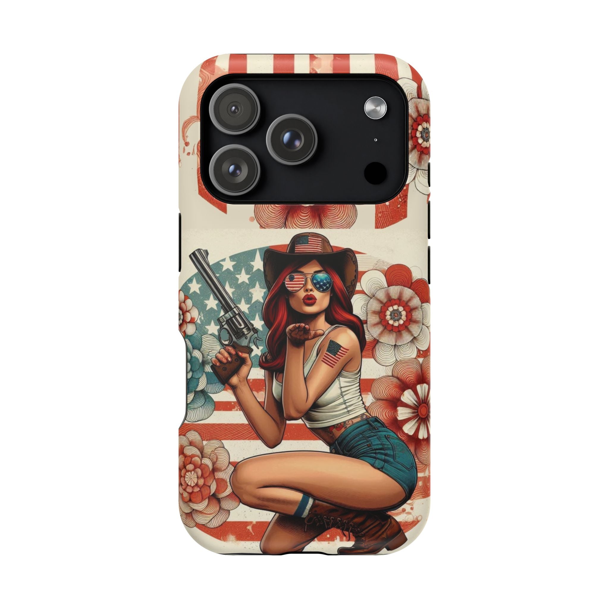Americana .44 Magnum Pinup Girl - Magnetic Impact‑Resistant Phone Case  iPhone 13-17 / Samsung S26  MagSafe Compatible