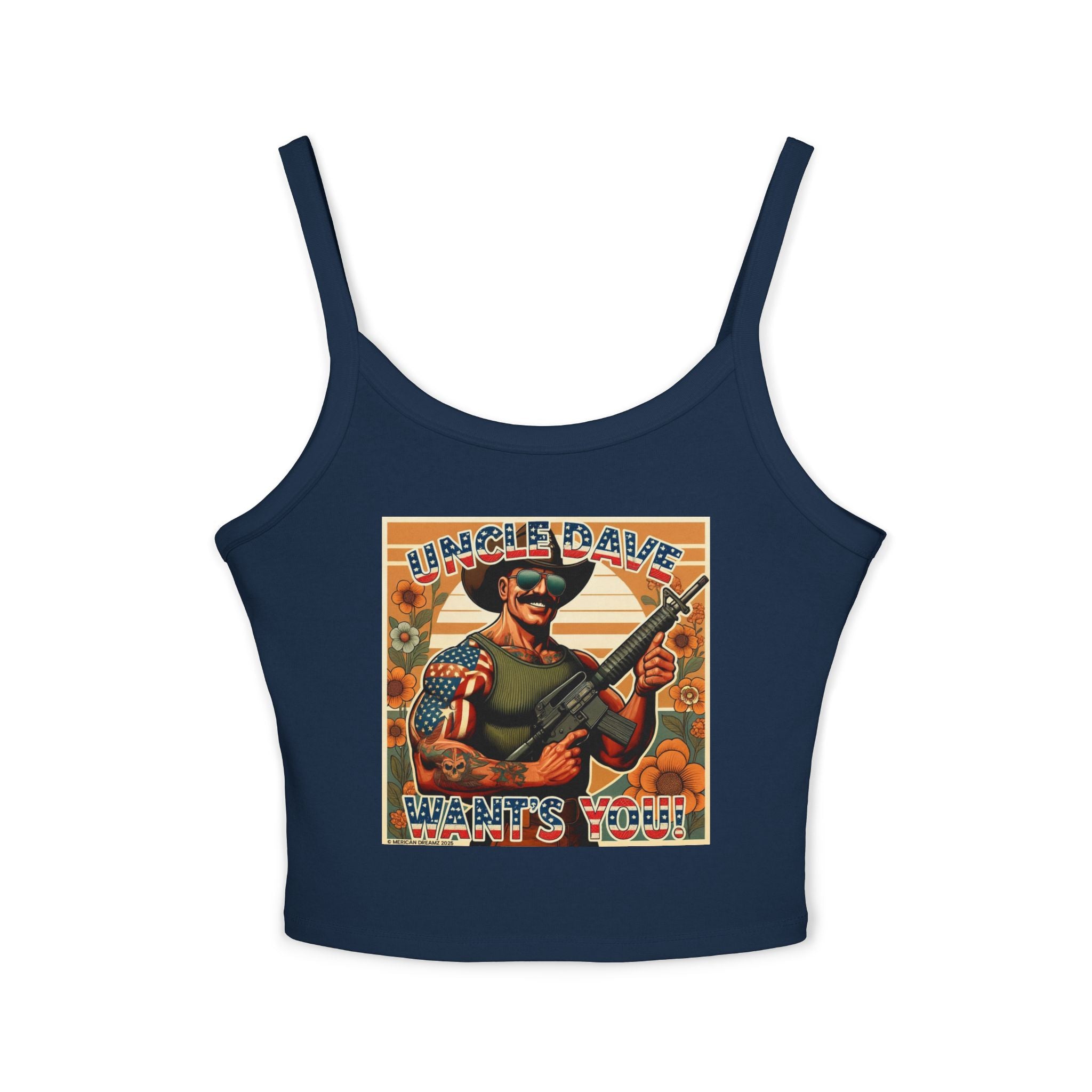 Uncle Dave Wants You Floral Flag Tank Top — Owner-Artist with Rifle