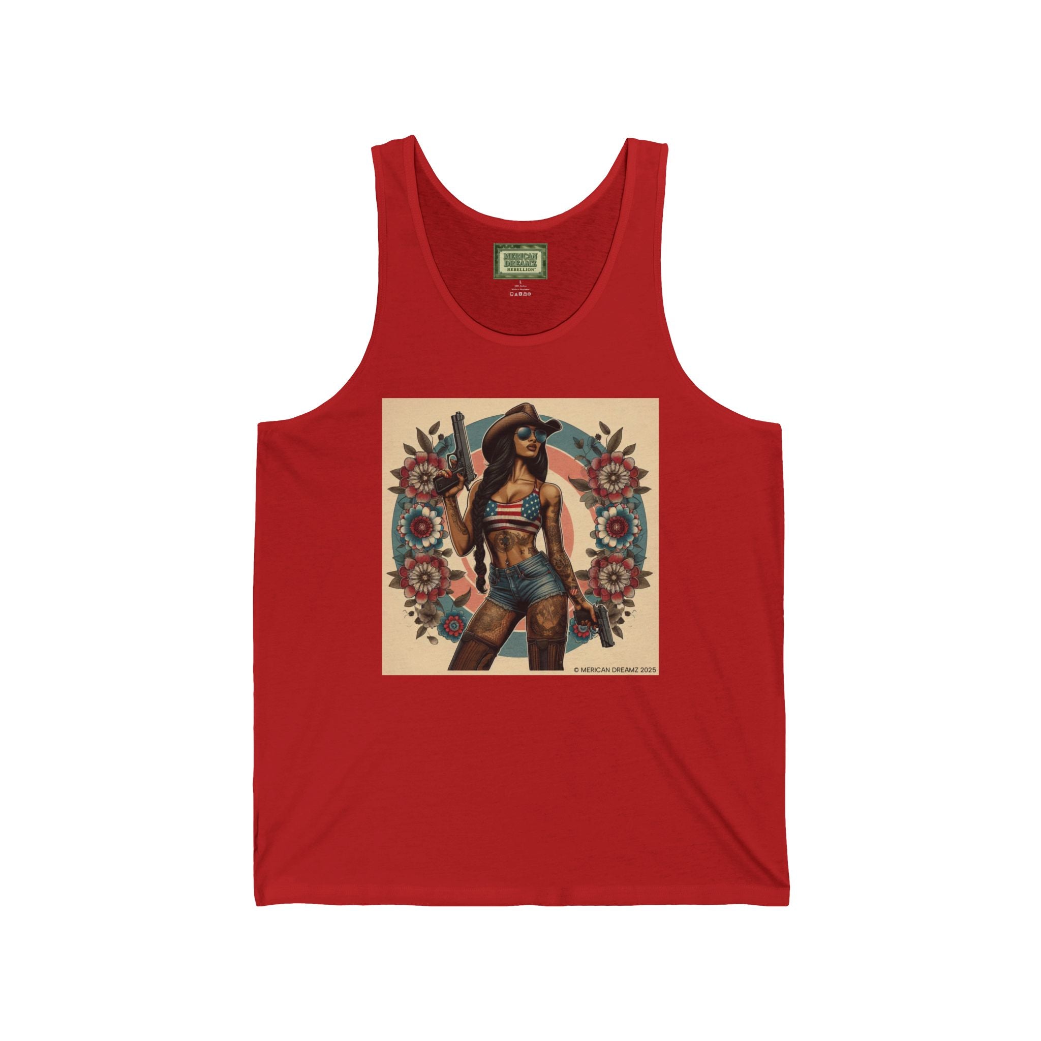 Pin-Up Tank Top — Vintage Americana Gun Flower Girl Graphic