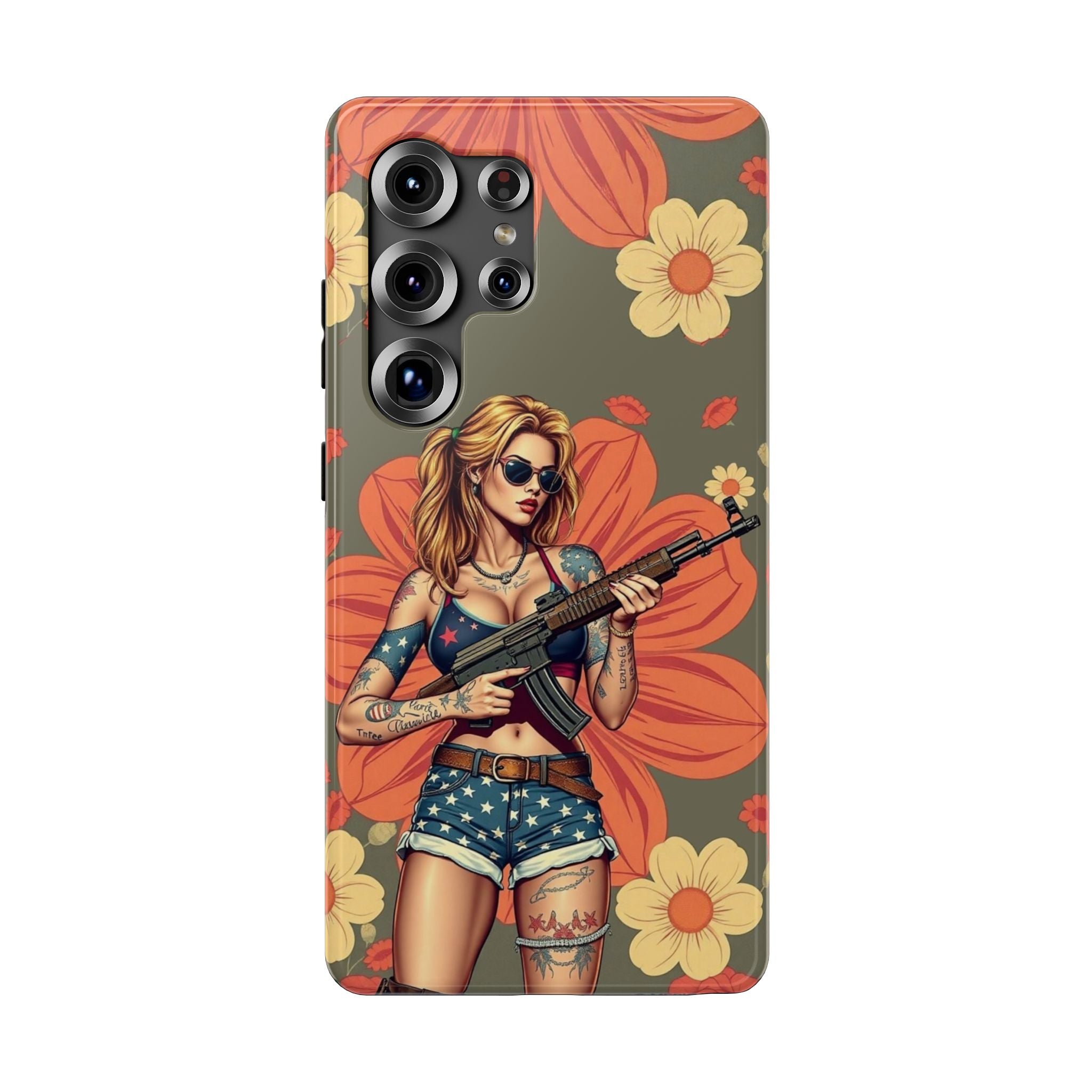 Americana AK-47 Pinup Girl - Impact‑Resistant Phone Case   Samsung Galaxy Series S22 / S22+ / S22 Ultra - S25 / S25+ / S25 Ultra