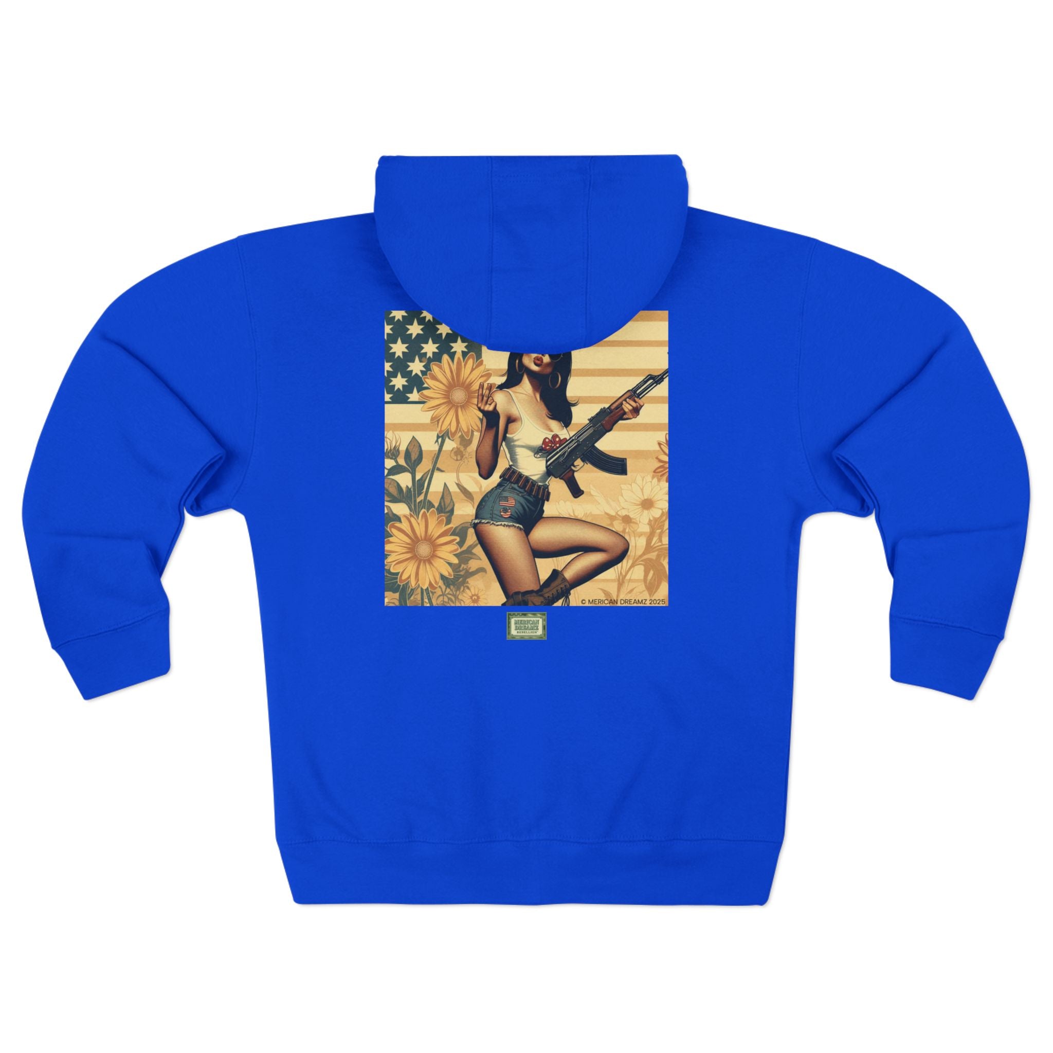 Americana Pinup girl with AK-47 Zip Hoodie — Retro Vintage Patriotic Graphic