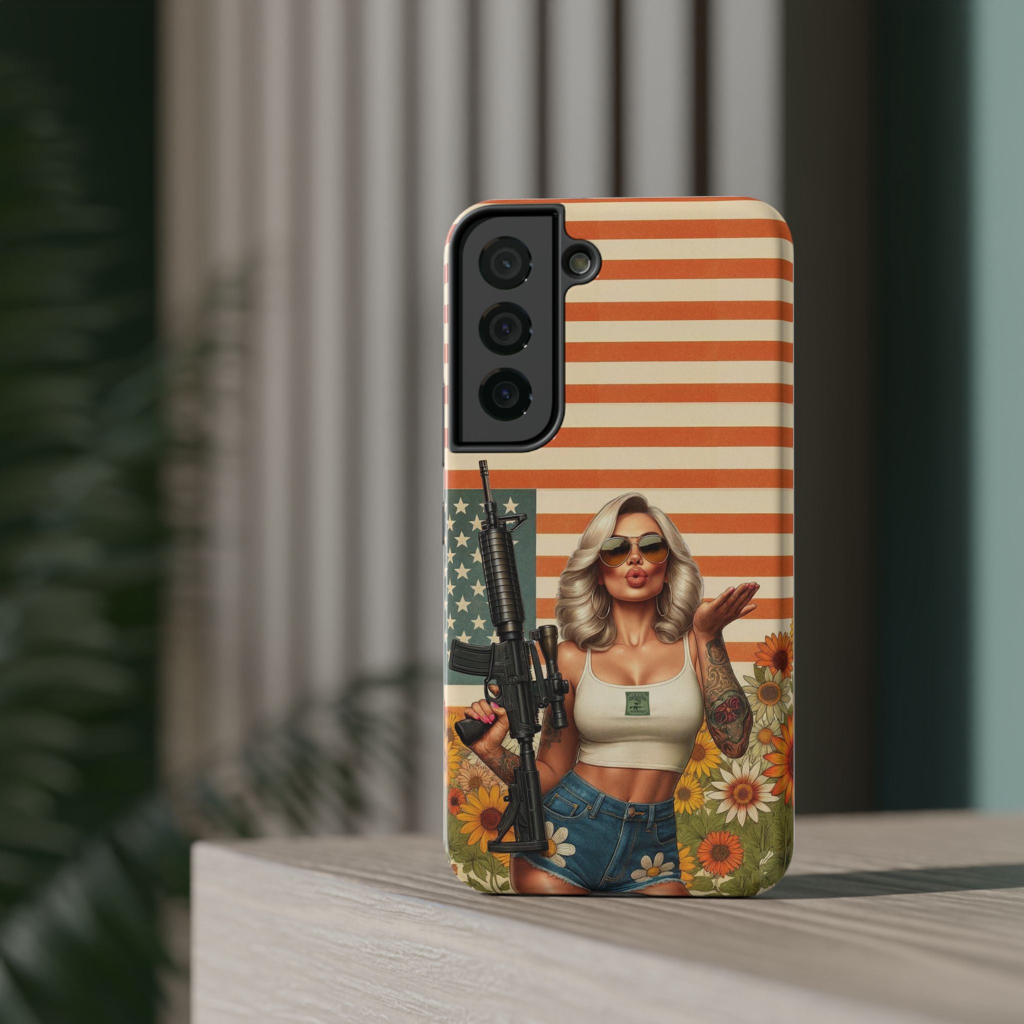 Americana AR-15 Pinup Girl - Impact‑Resistant Phone Case   Samsung Galaxy Series S22 / S22+ / S22 Ultra - S25 / S25+ / S25 Ultra