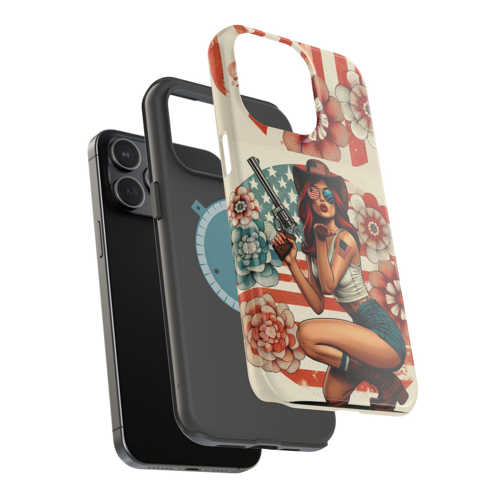 Americana .44 Magnum Pinup Girl - Magnetic Impact‑Resistant Phone Case  iPhone 13-17 / Samsung S26  MagSafe Compatible