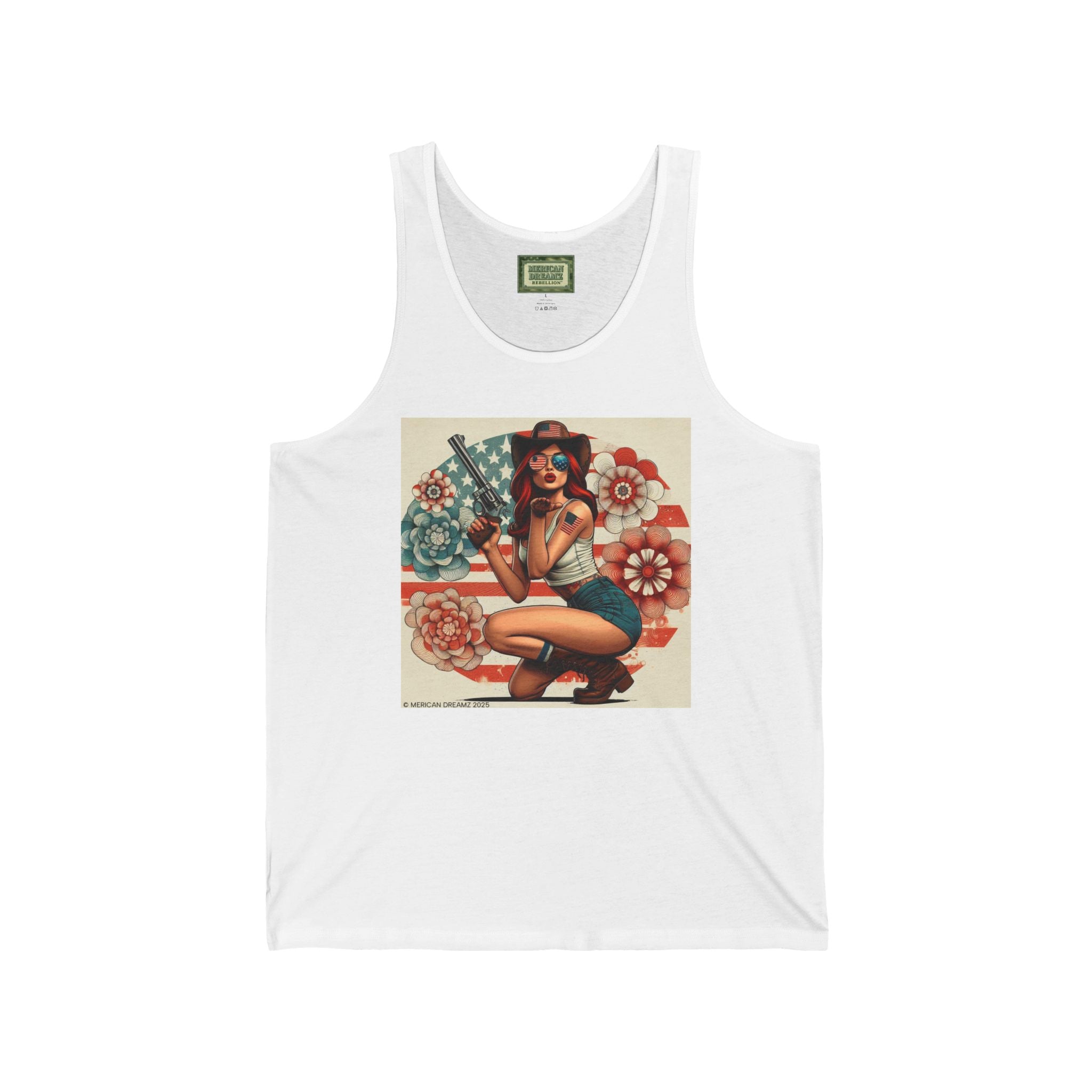 Patriotic Pin-Up Tank Top — Vintage American Flag Girl Graphic
