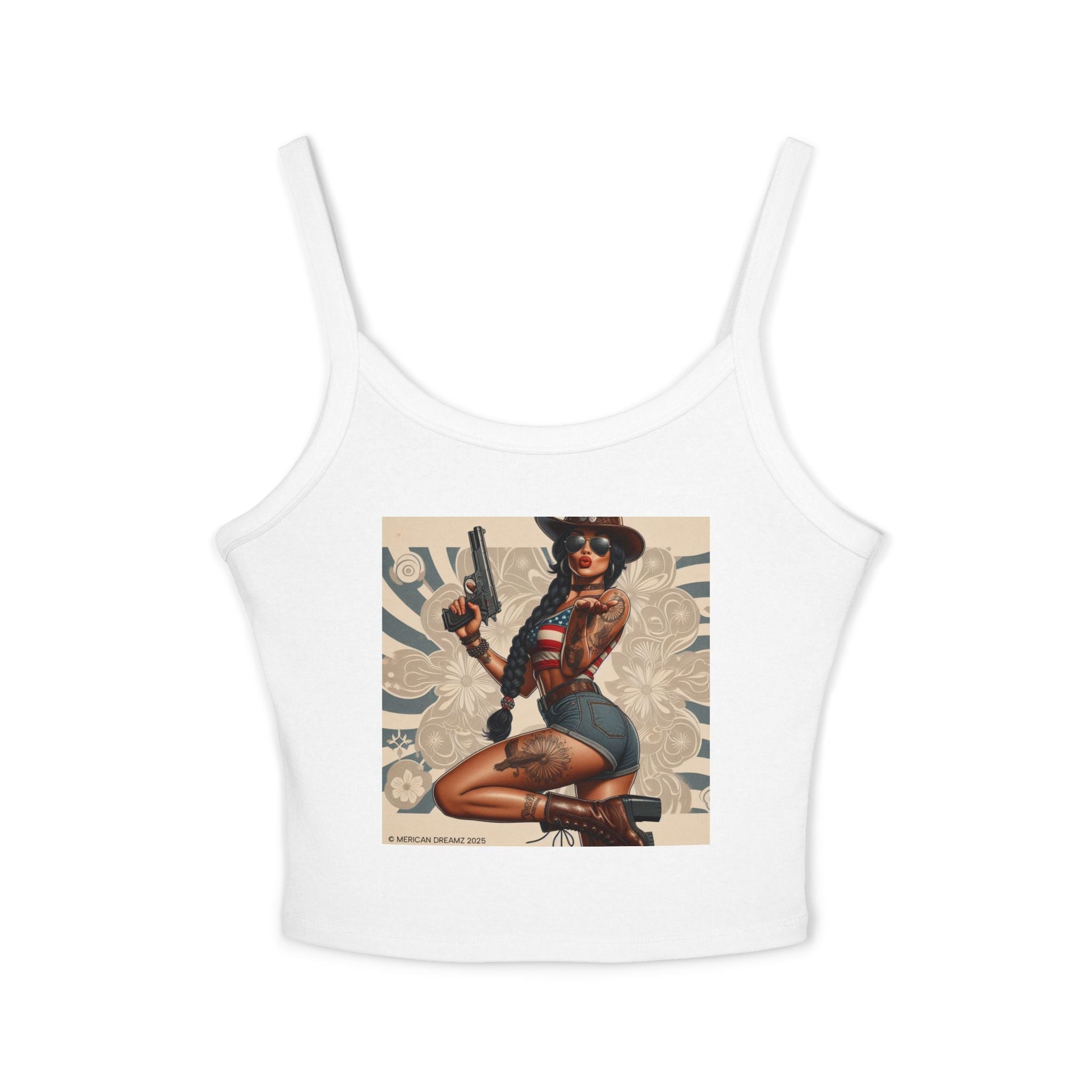 Retro Pinup Girl Tank Top — Vintage Floral Spaghetti Strap