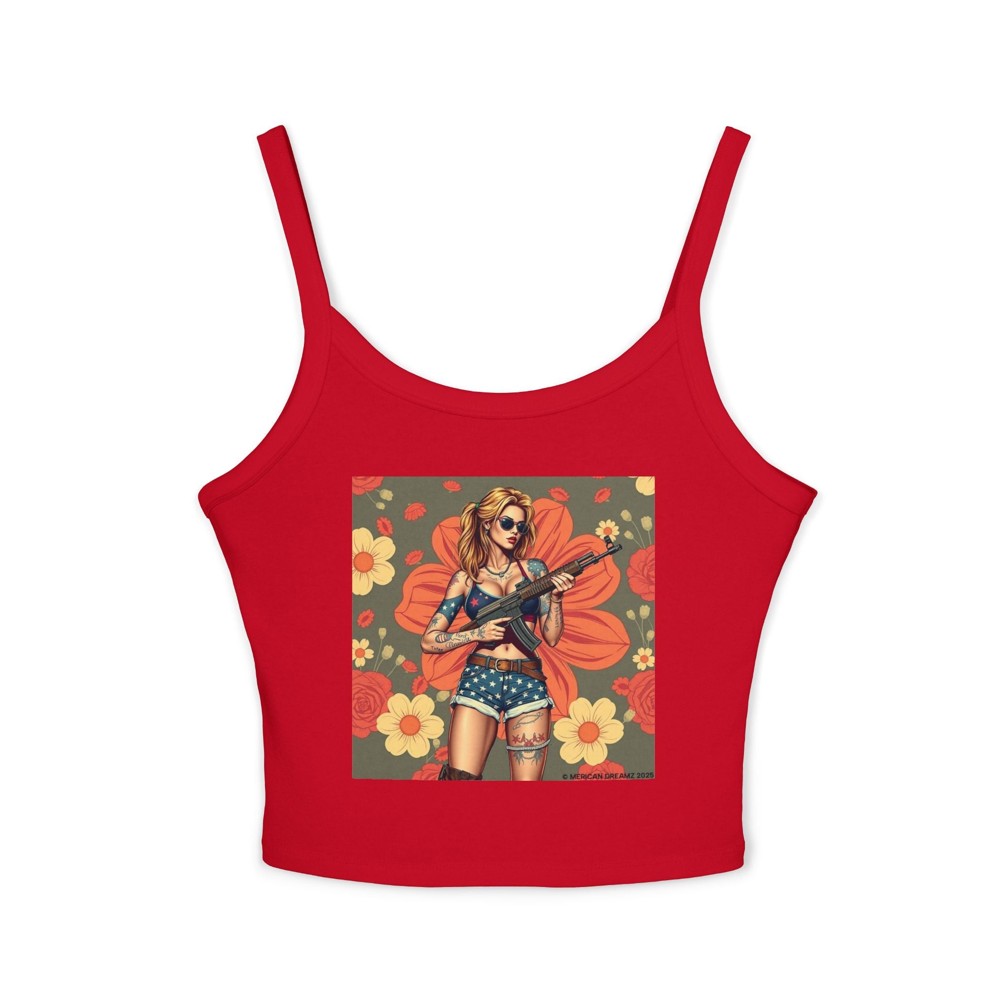 Retro Pinup Girl Tank Top — Vintage Floral Spaghetti Strap