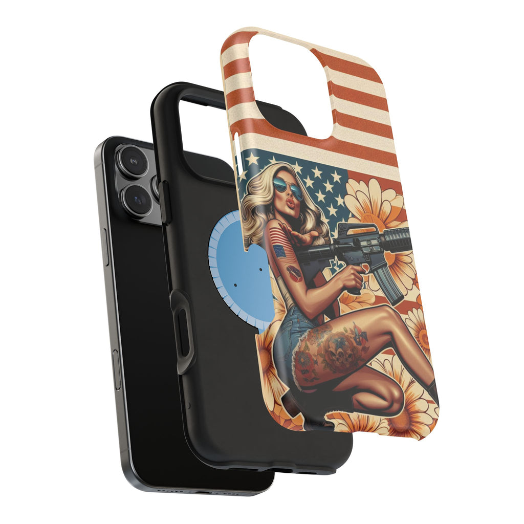 Americana AR-15 Pinup Girl - Magnetic Impact‑Resistant Phone Case  iPhone 13-17 / Samsung S26  MagSafe Compatible