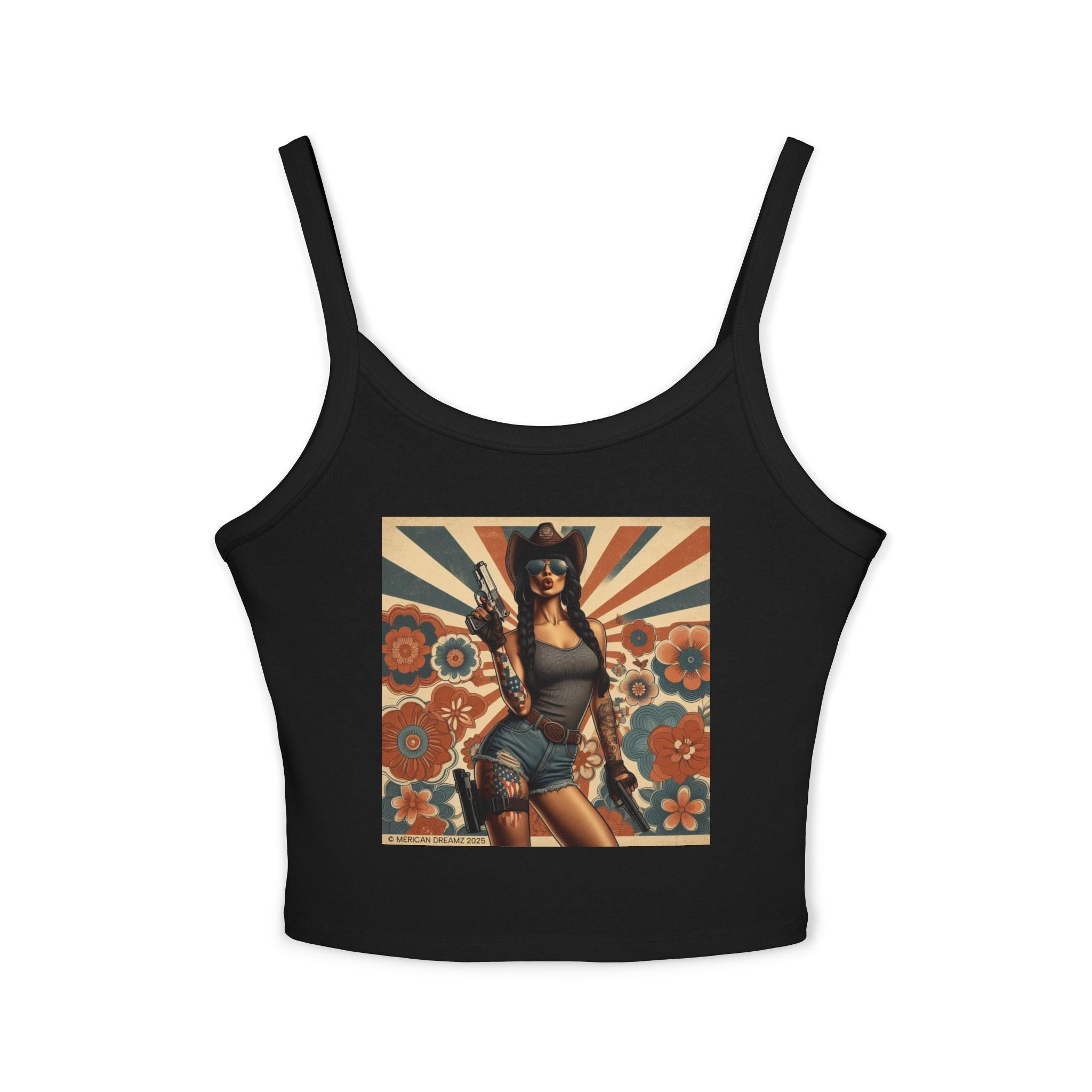 Retro Pinup Girl Tank Top — Vintage Floral Spaghetti Strap