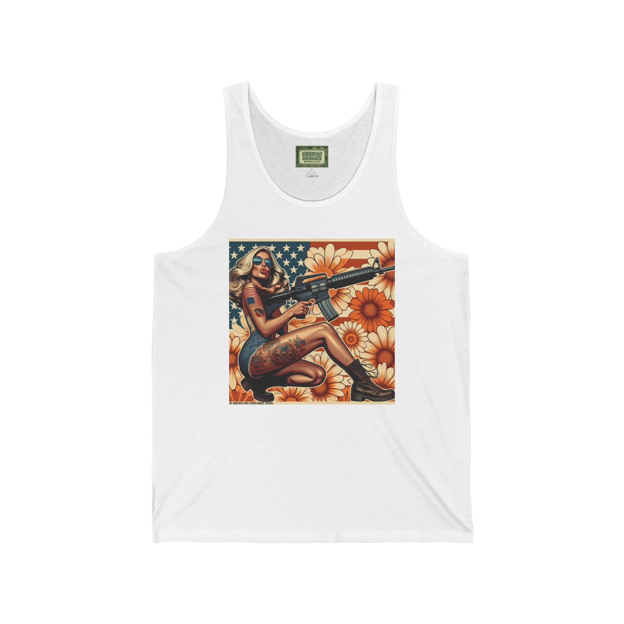 Patriotic Pin-Up Tank Top — Vintage American Flag Girl Graphic