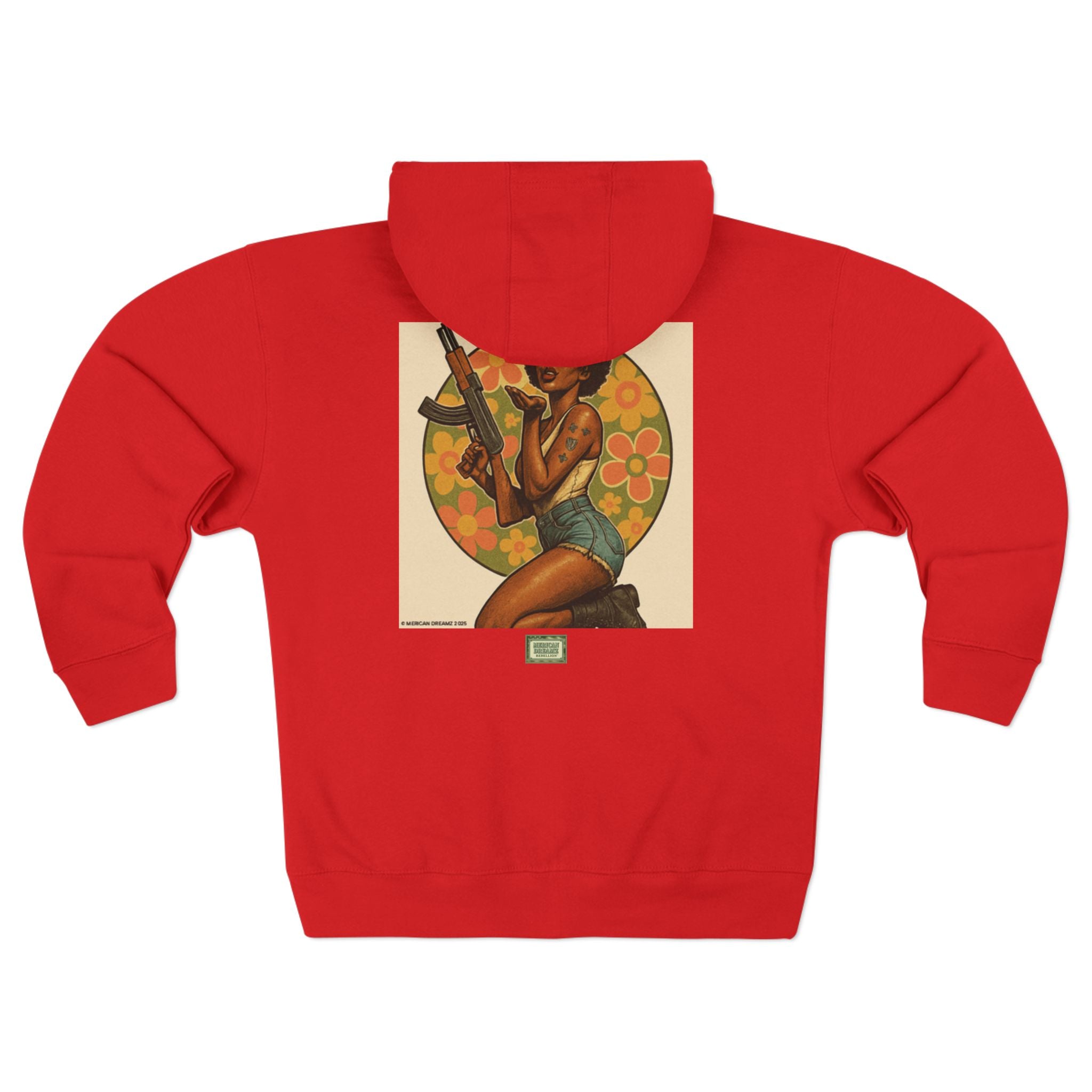Americana Pinup girl with AK-47 Zip Hoodie — Retro Vintage Patriotic Graphic