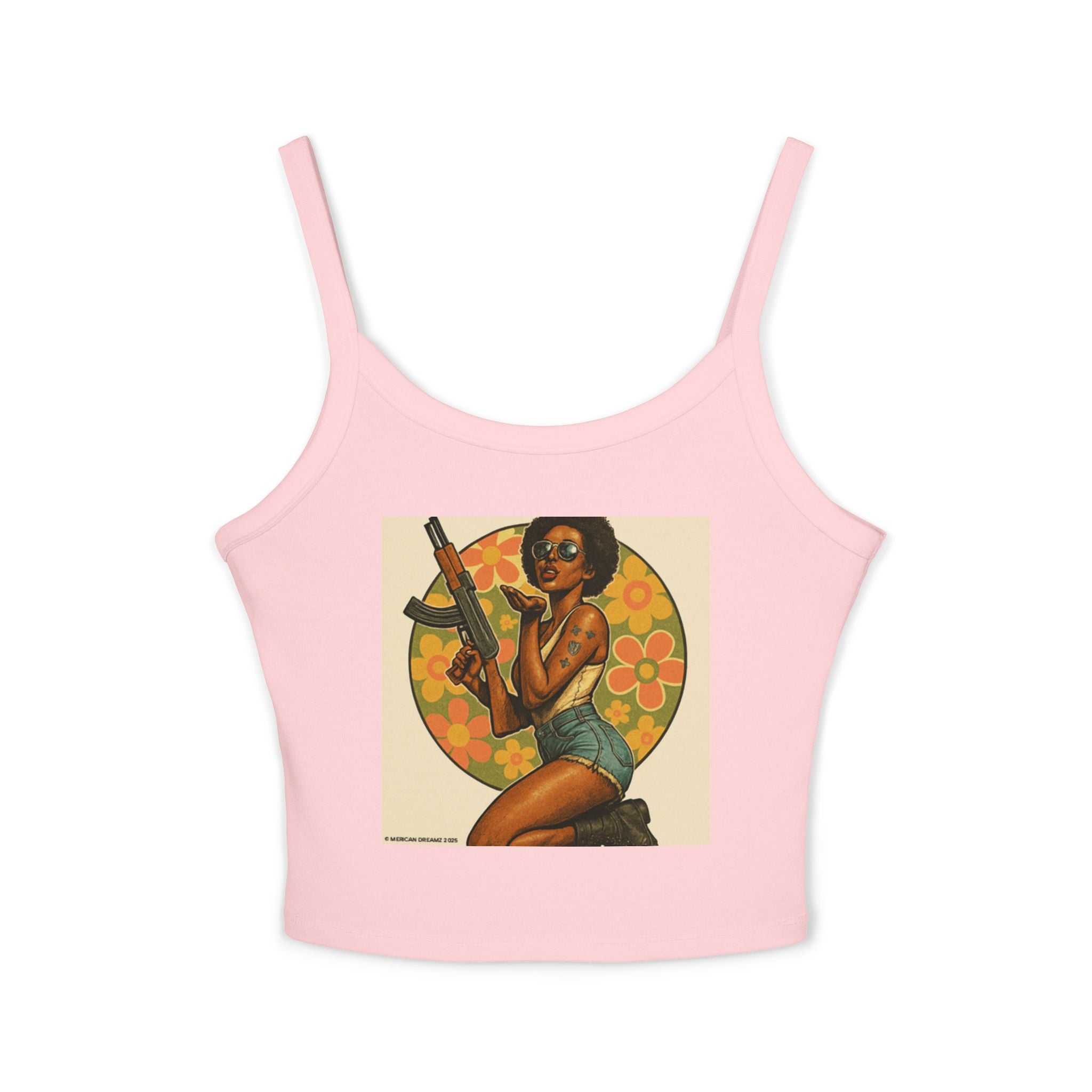 Retro Pinup Girl Tank Top — Vintage Floral Spaghetti Strap