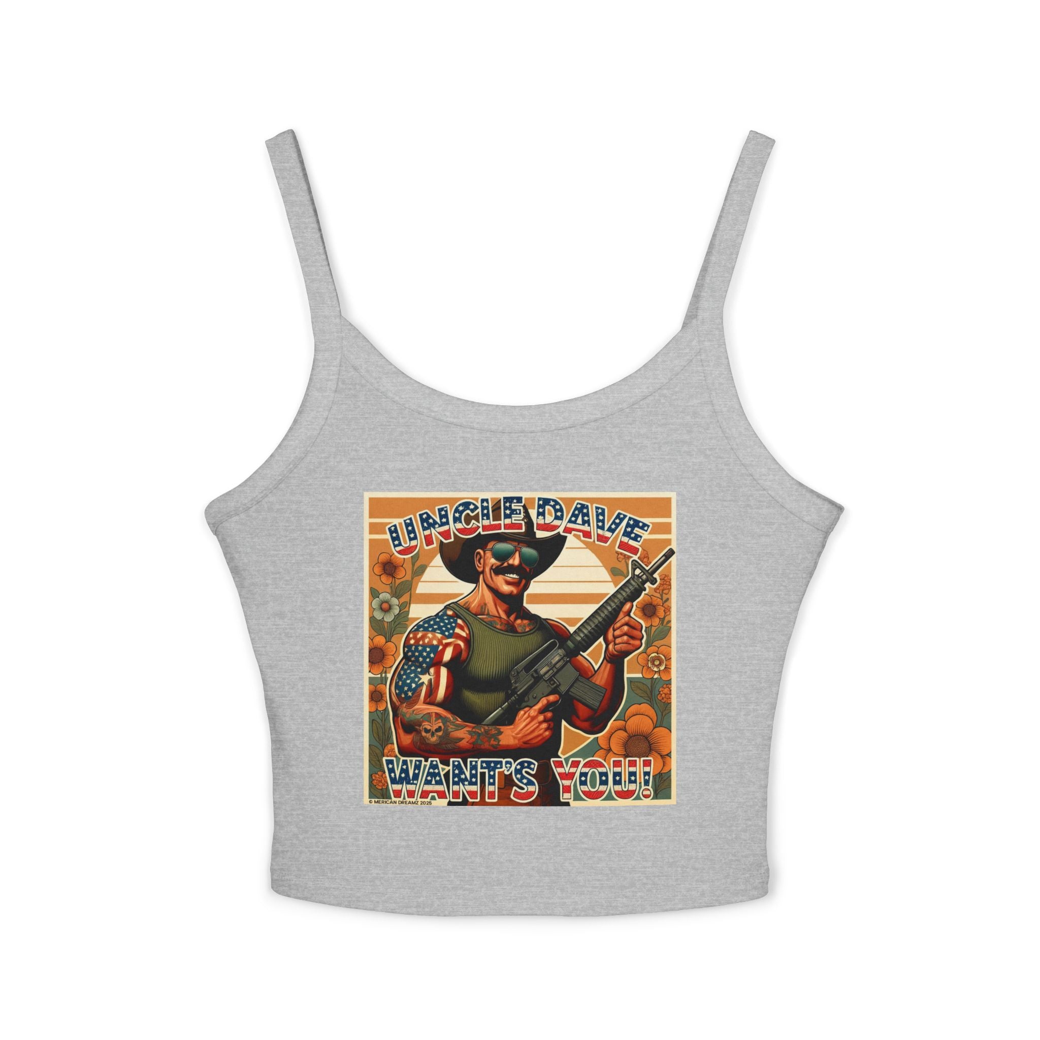 Uncle Dave Wants You Floral Flag Tank Top — Owner-Artist with Rifle