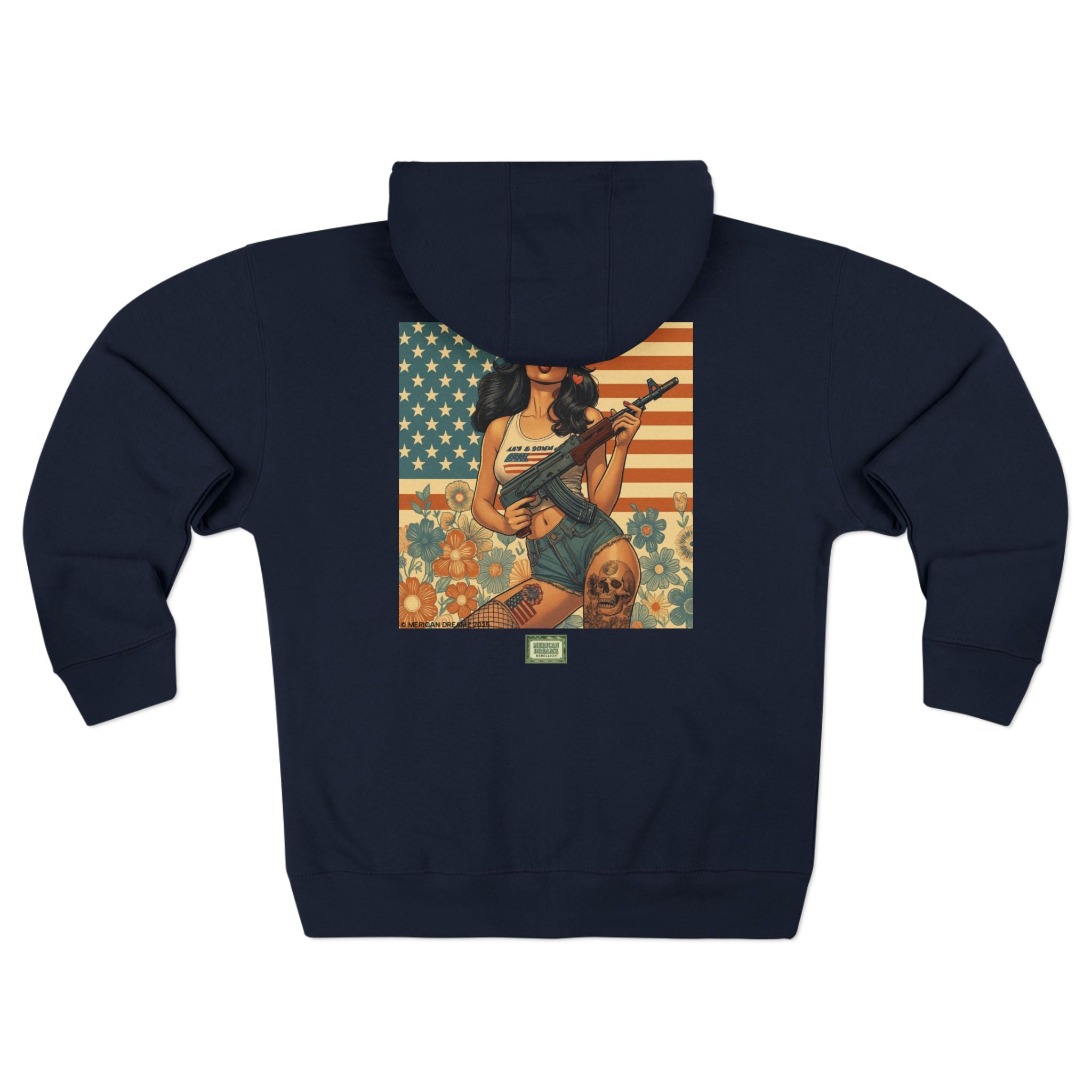 Americana Pinup girl with AK-47 Zip Hoodie — Retro Vintage Patriotic Graphic