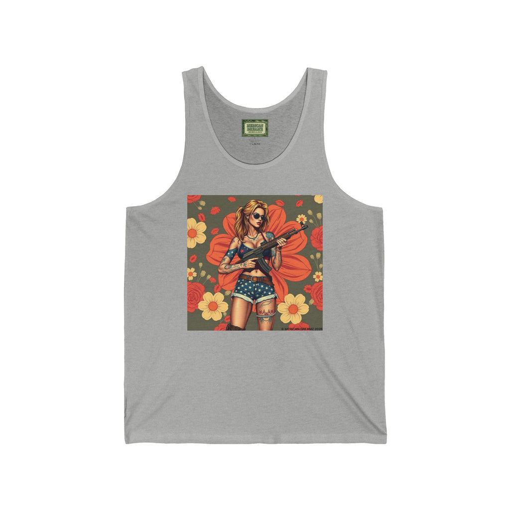Pin-Up Tank Top — Vintage Americana Gun Flower Girl Graphic