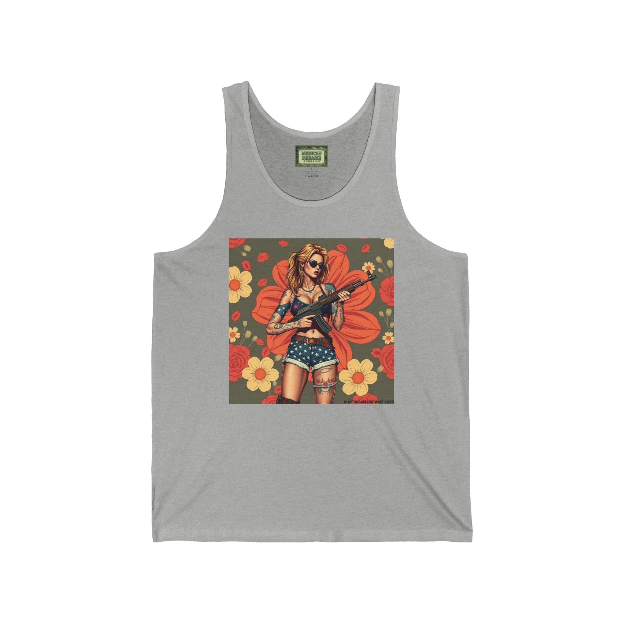 Pin-Up Tank Top — Vintage Americana Gun Flower Girl Graphic
