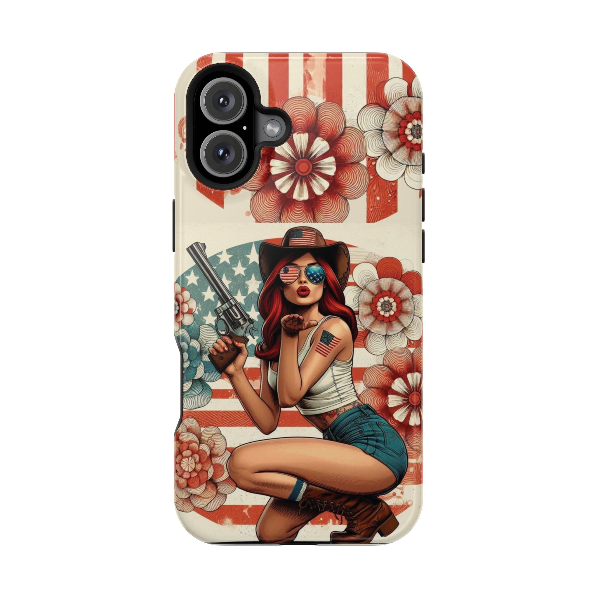 Americana .44 Magnum Pinup Girl - Magnetic Impact‑Resistant Phone Case  iPhone 13-17 / Samsung S26  MagSafe Compatible