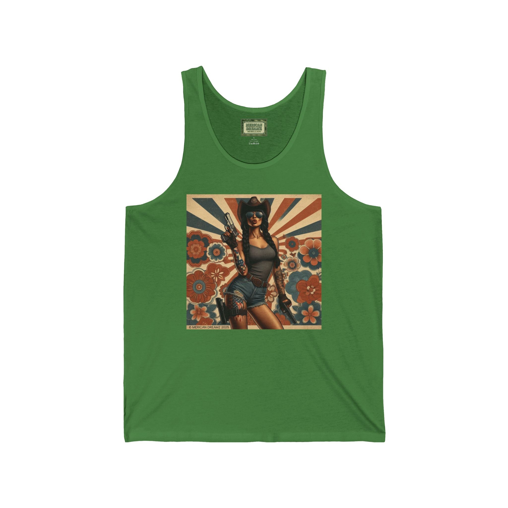 Pin-Up Tank Top — Vintage Americana Gun Flower Girl Graphic