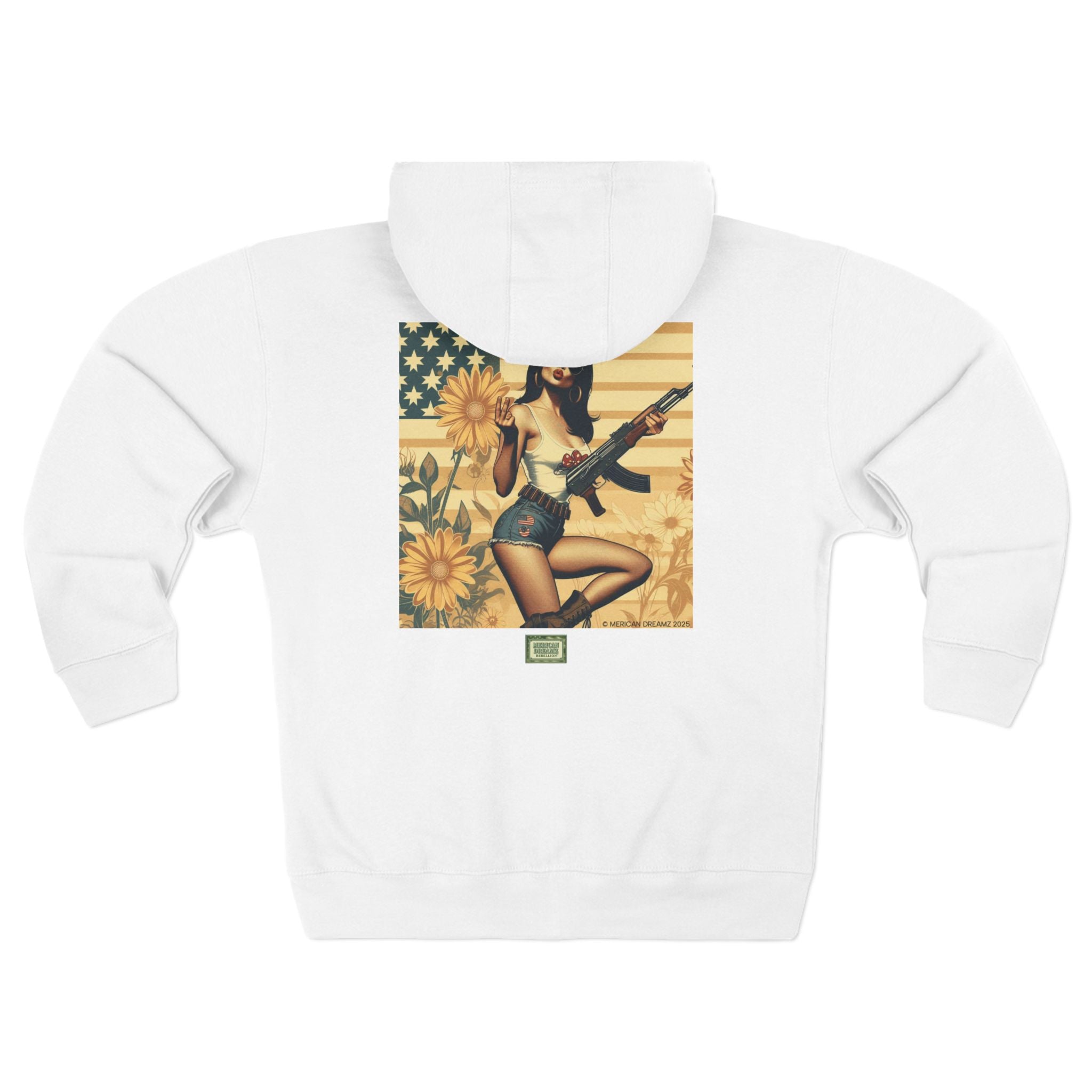 Americana Pinup girl with AK-47 Zip Hoodie — Retro Vintage Patriotic Graphic