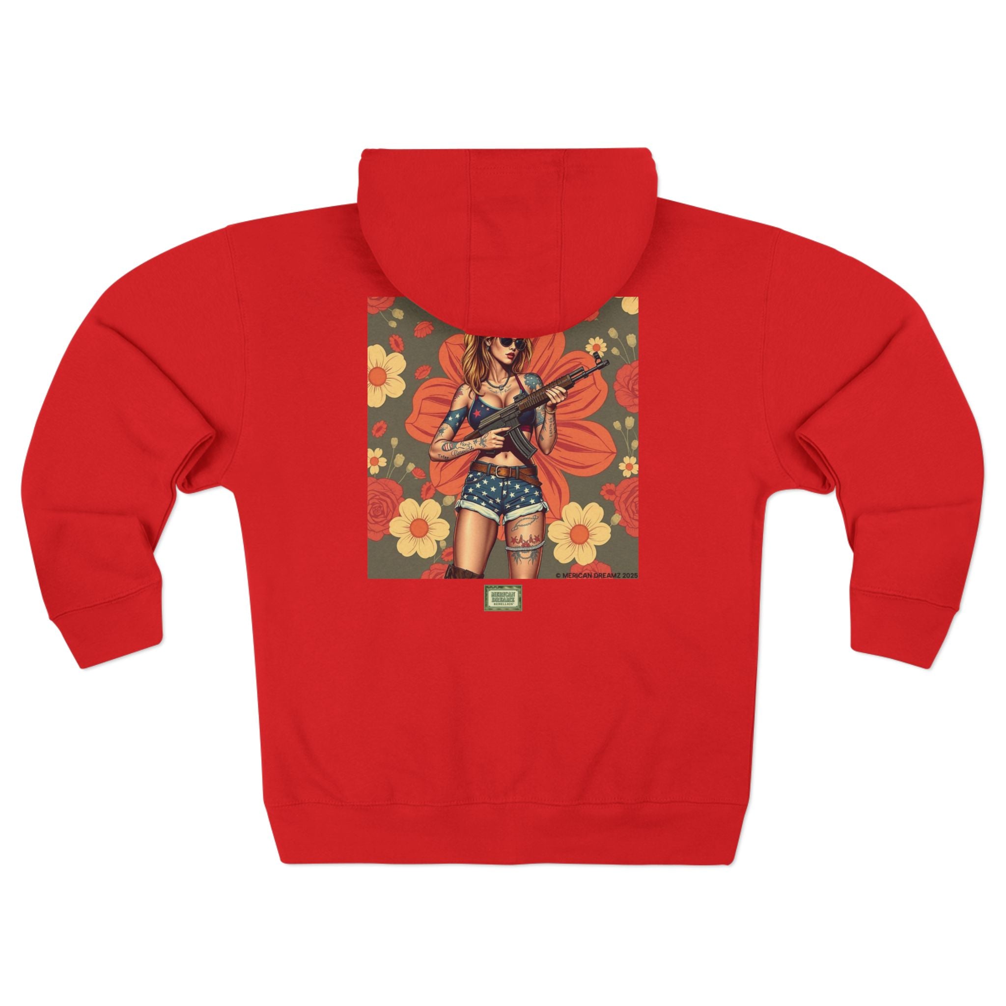 Americana Pinup girl with AK-47 Zip Hoodie — Retro Vintage Patriotic Graphic