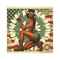 Car Magnet Patriotic Americana Pinup girl with Pistol | Square American Flag Vintage Floral