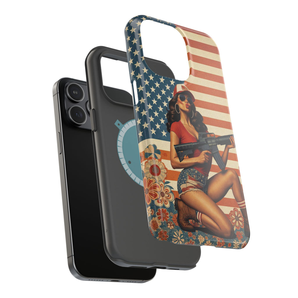Americana AR-15 Pinup Girl - Magnetic Impact‑Resistant Phone Case  iPhone 13-17 / Samsung S26  MagSafe Compatible