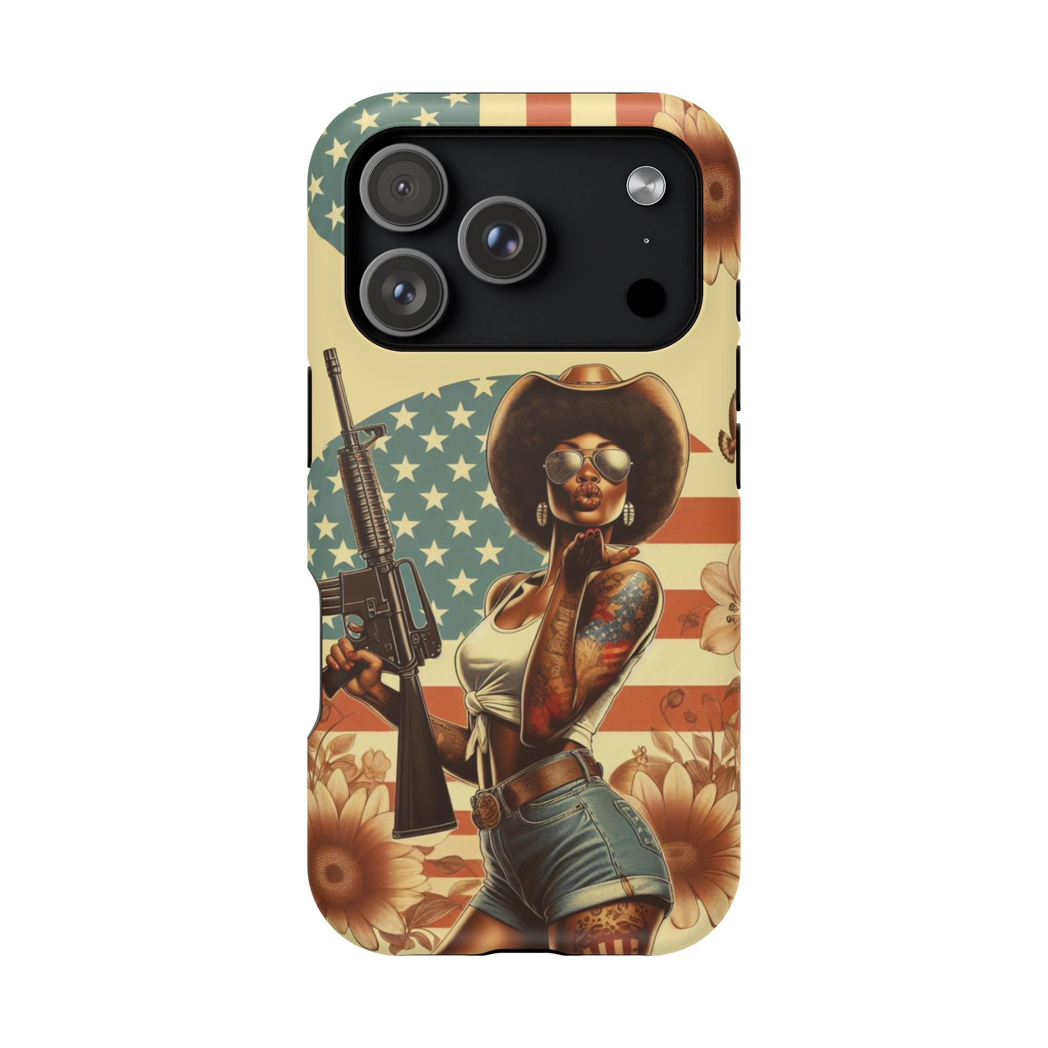 Americana AR-15 Pinup Girl - Magnetic Impact‑Resistant Phone Case  iPhone 13-17 / Samsung S26  MagSafe Compatible