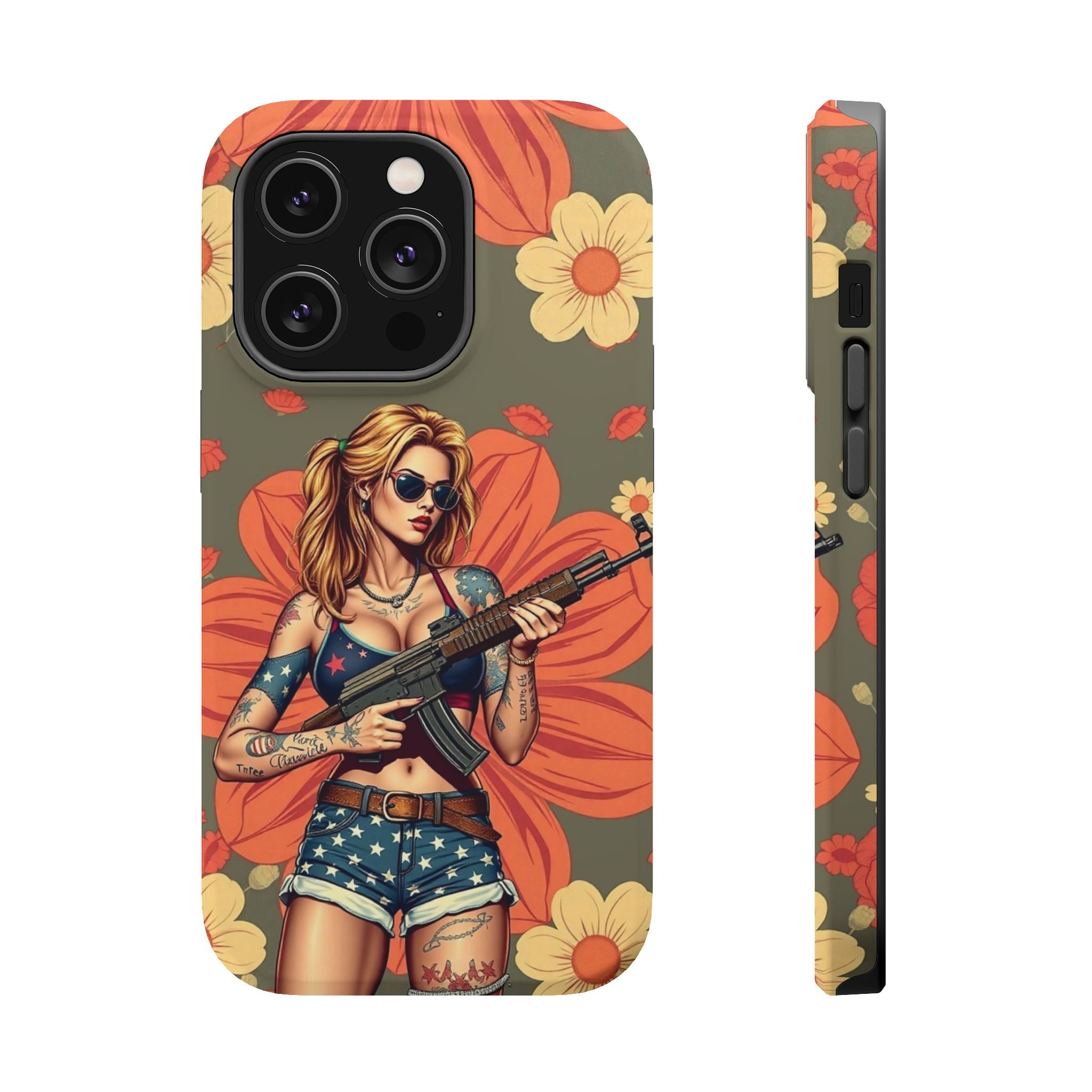 Americana AK-47 Pinup Girl - Magnetic Impact‑Resistant Phone Case  iPhone 13-17 / Samsung S26  MagSafe Compatible