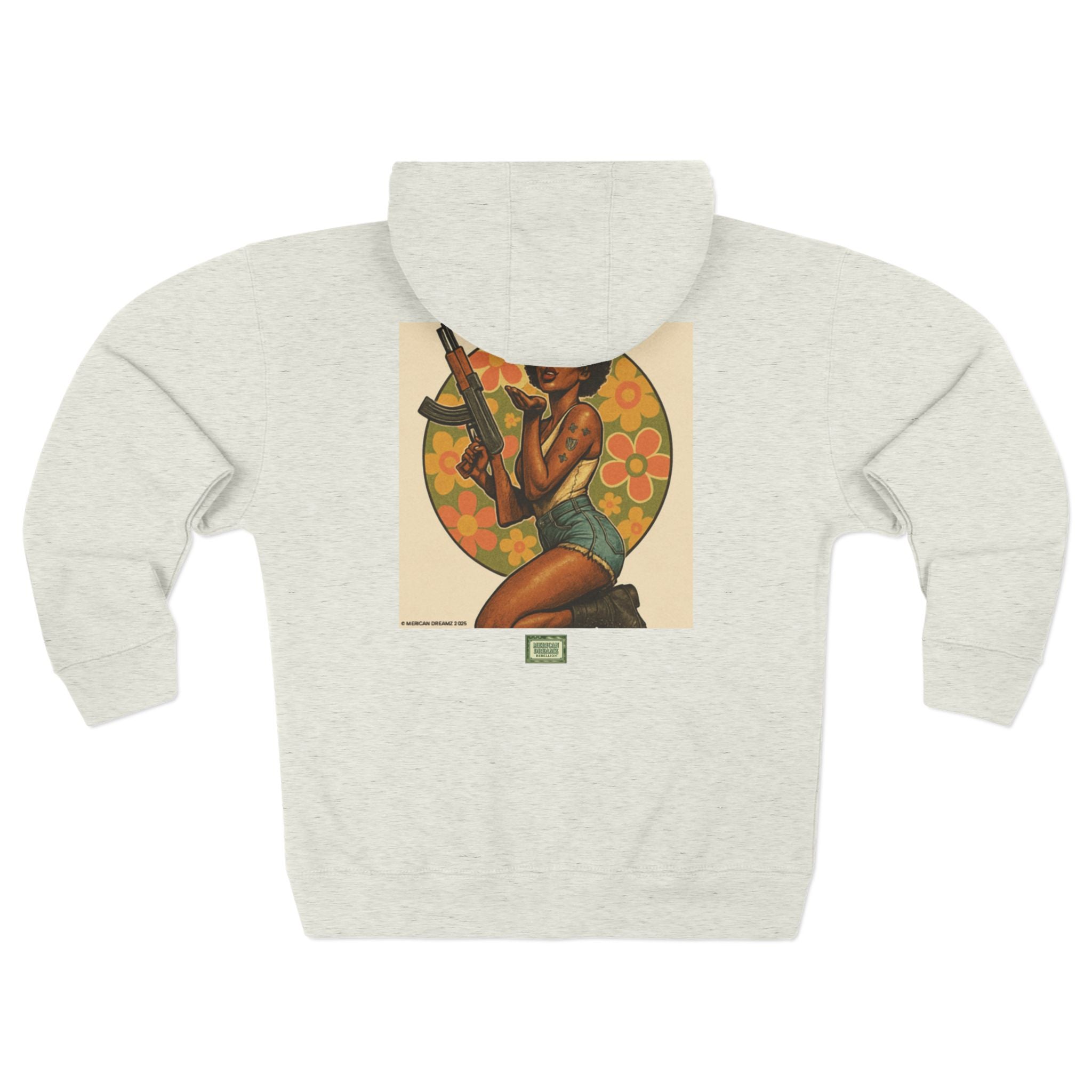 Americana Pinup girl with AK-47 Zip Hoodie — Retro Vintage Patriotic Graphic