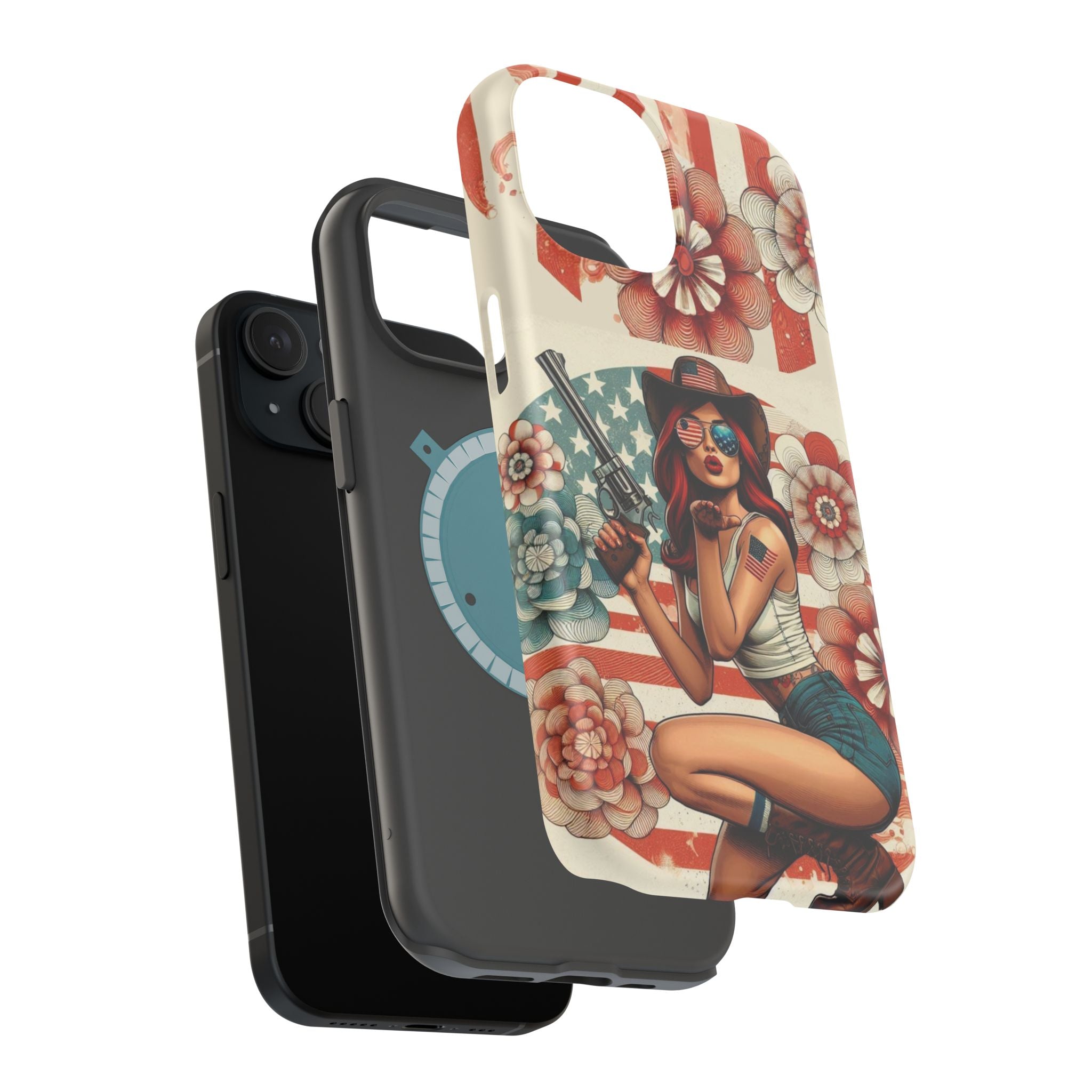 Americana .44 Magnum Pinup Girl - Magnetic Impact‑Resistant Phone Case  iPhone 13-17 / Samsung S26  MagSafe Compatible