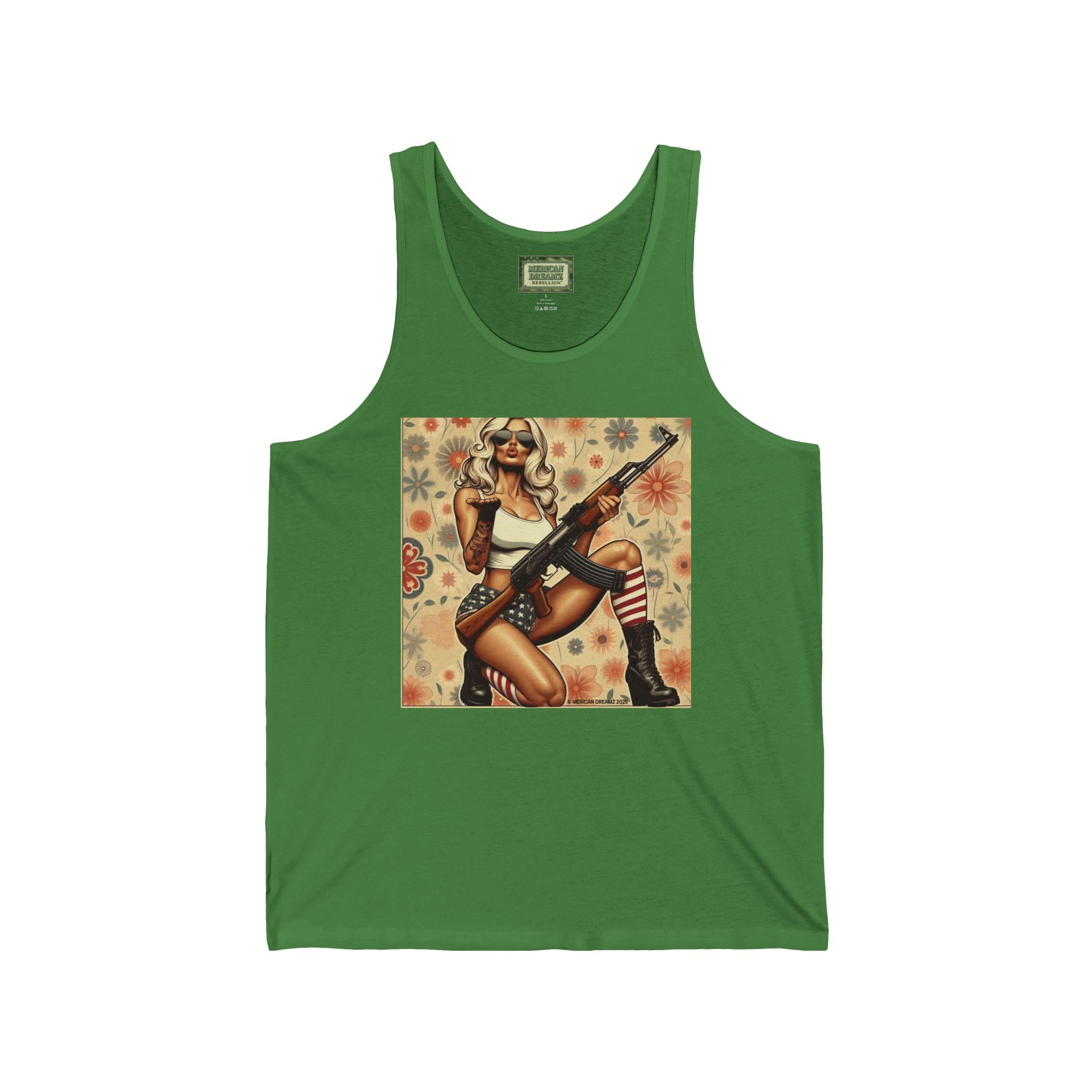 Pin-Up Tank Top — Vintage Americana Gun Flower Girl Graphic